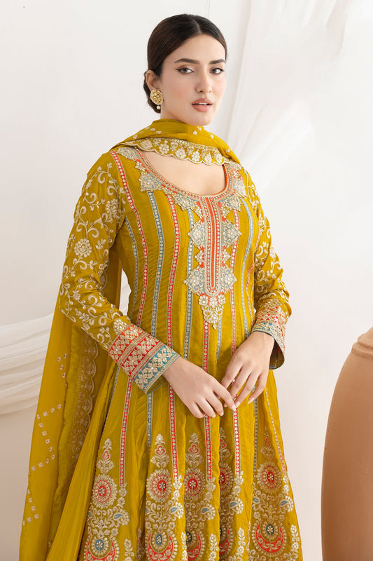 Mustard Yellow Readymade Embroidered Silk Anarkali Suit-SAR11109_2_SareeButa.com