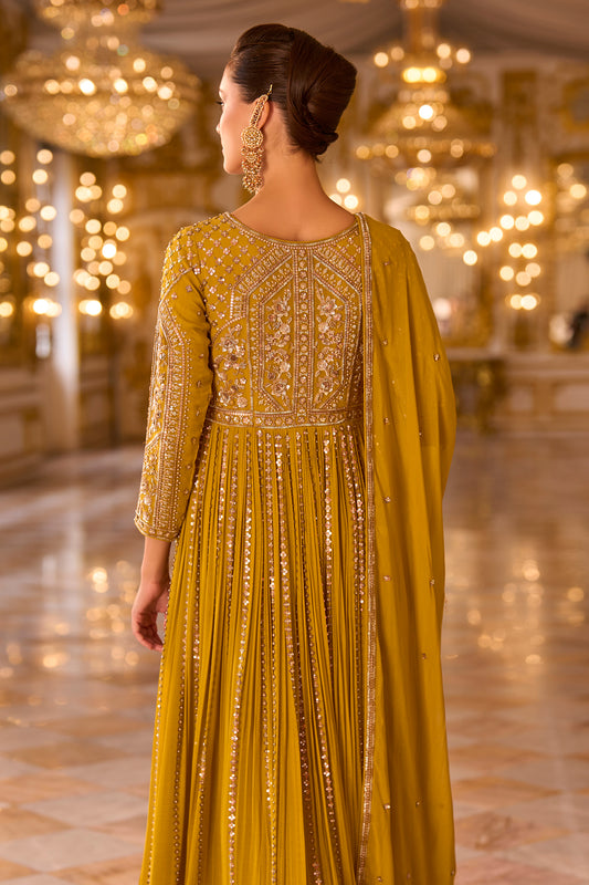 Mustard Yellow Readymade Georgette Gown With Dupatta-SAR13238_2_SareeButa.com