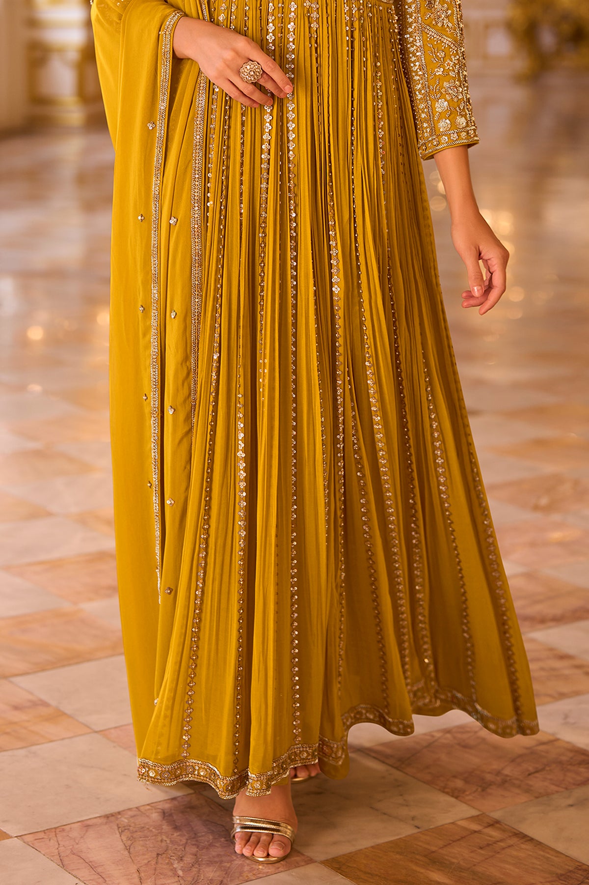 Mustard Yellow Readymade Georgette Gown With Dupatta-SAR13238_4_SareeButa.com