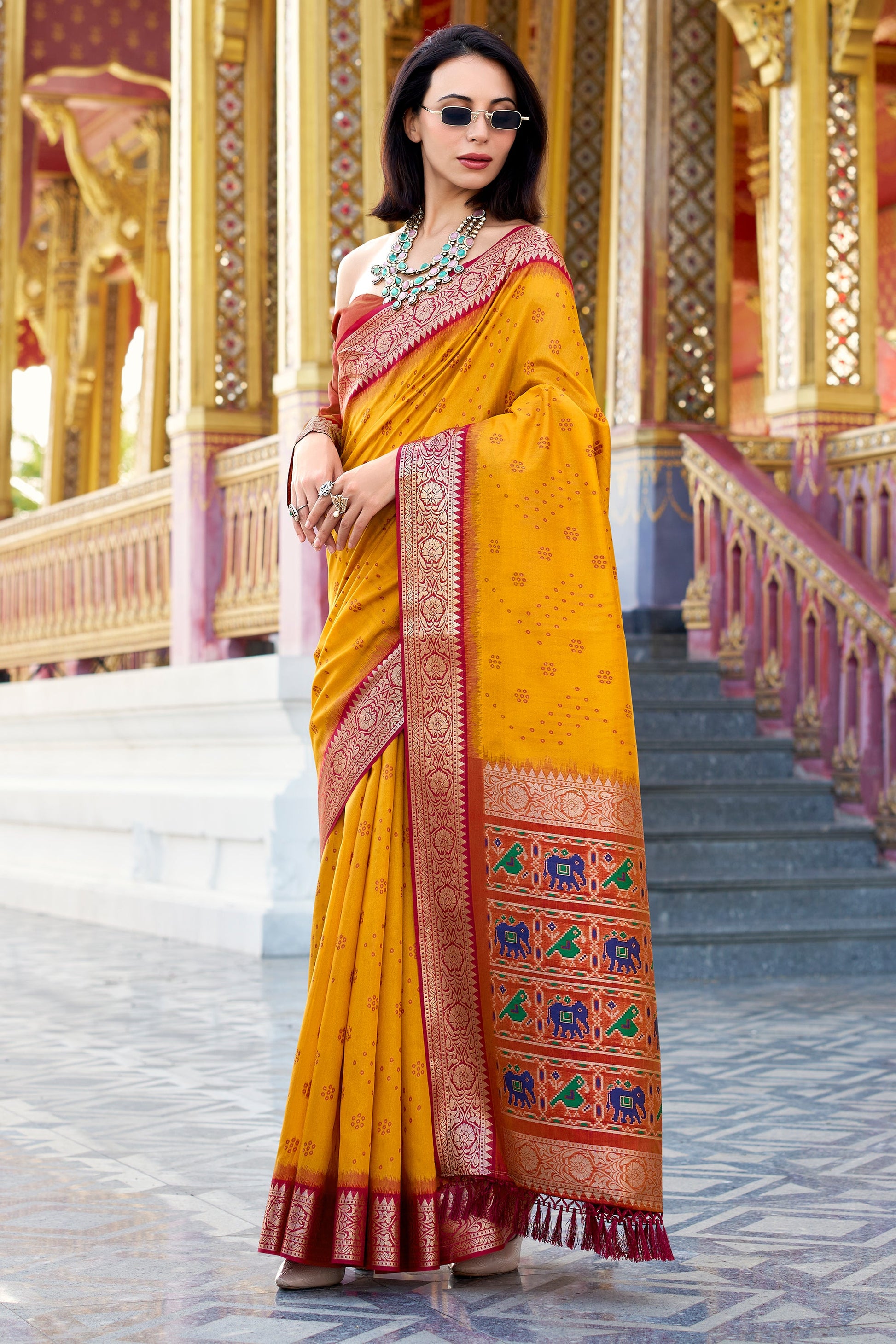 Yellow Tussar Silk Saree with Patola Pallu-ZB133785_1_SareeButa.com