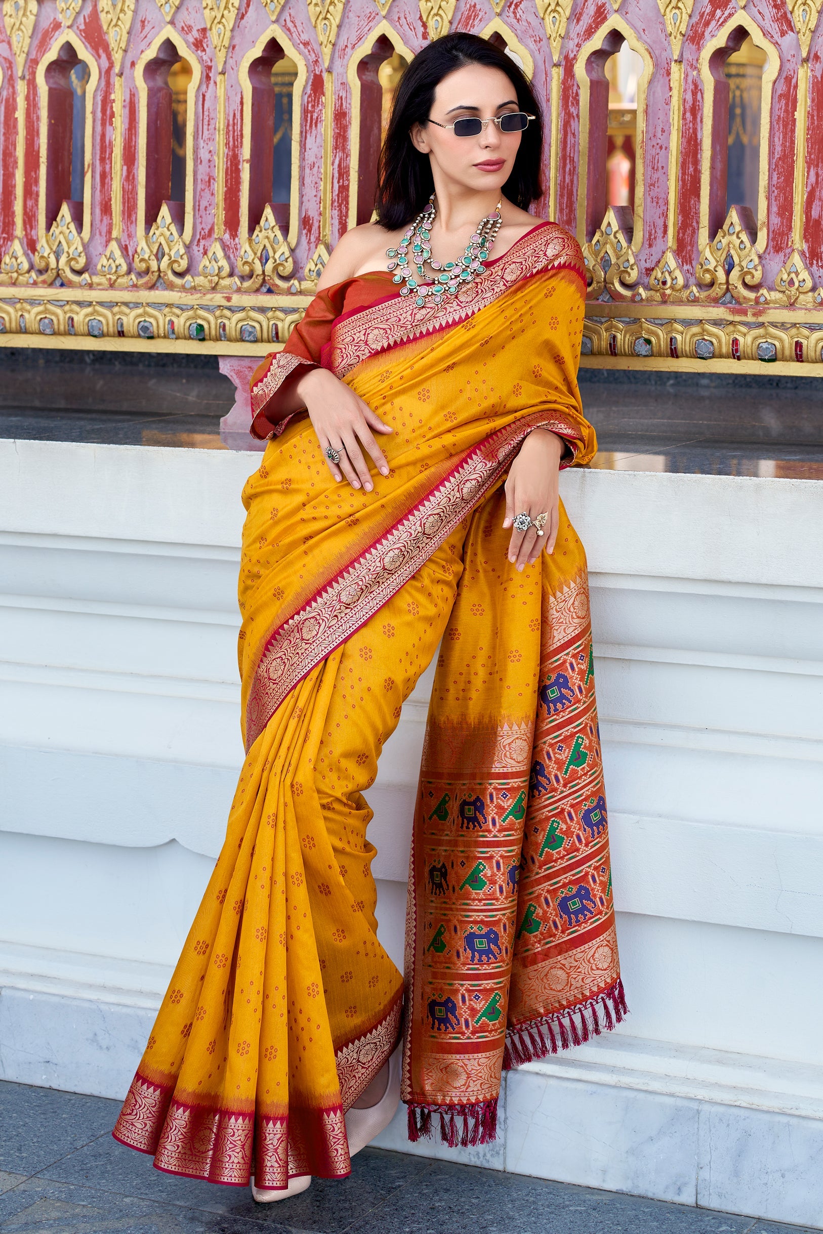 Yellow Tussar Silk Saree with Patola Pallu-ZB133785_3_SareeButa.com