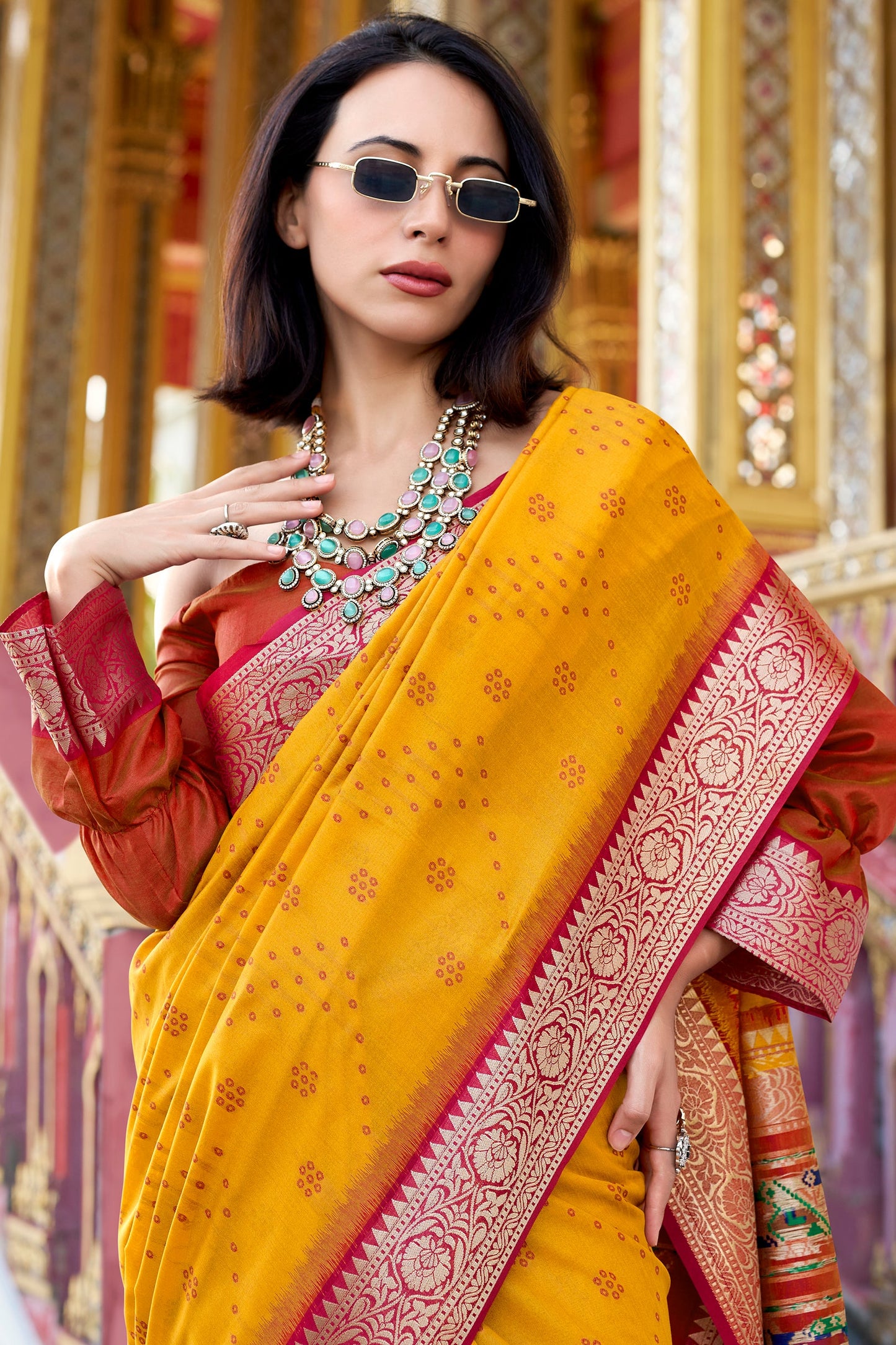 Yellow Tussar Silk Saree with Patola Pallu-ZB133785_4_SareeButa.com