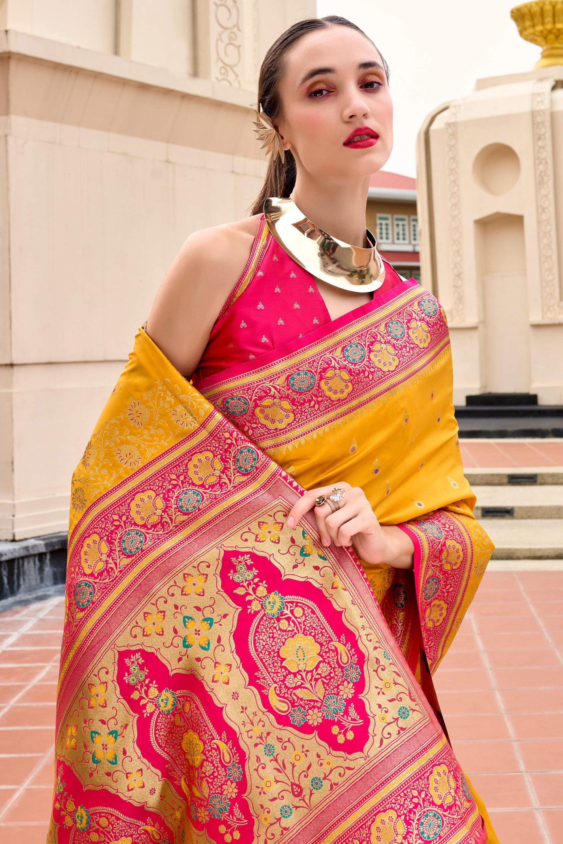 Mustard Yellow Woven Banarasi Saree-ZB134701_2_SareeButa.com