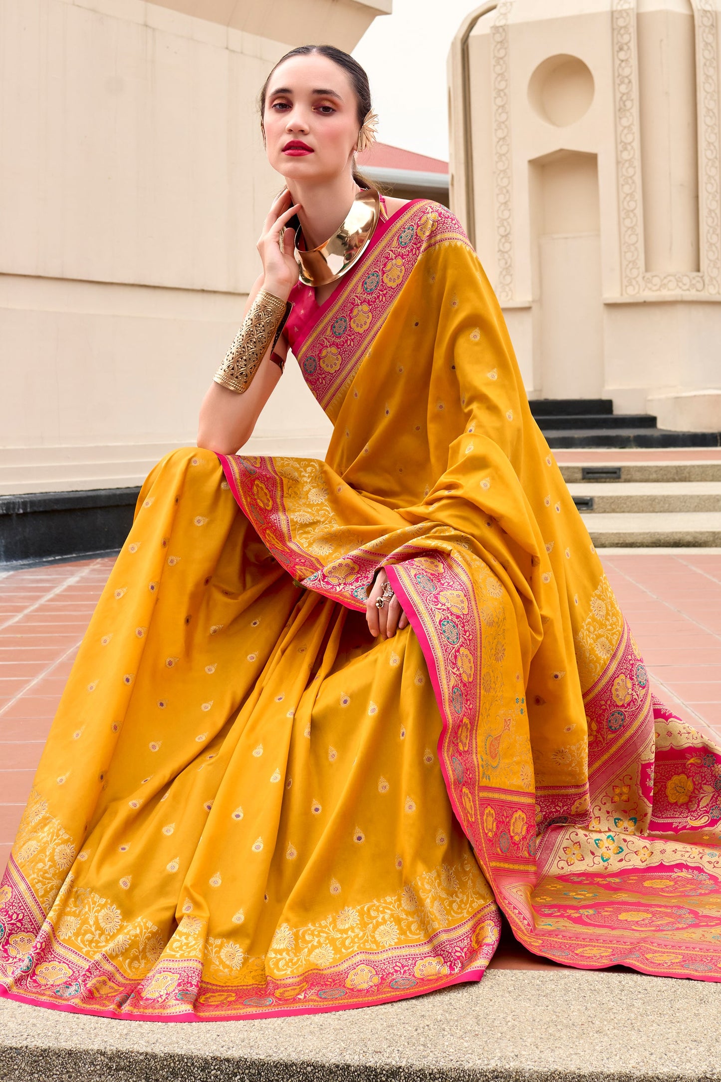 Mustard Yellow Woven Banarasi Saree-ZB134701_3_SareeButa.com