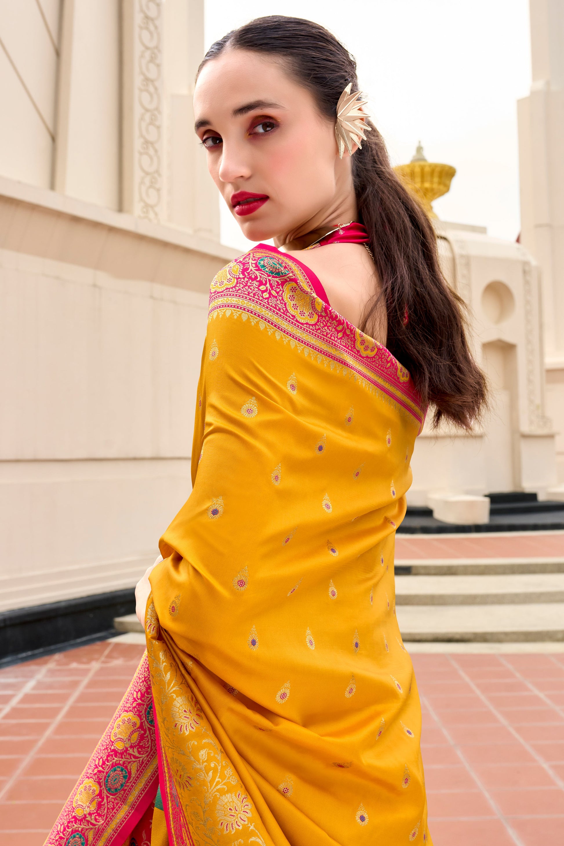 Mustard Yellow Woven Banarasi Saree-ZB134701_4_SareeButa.com