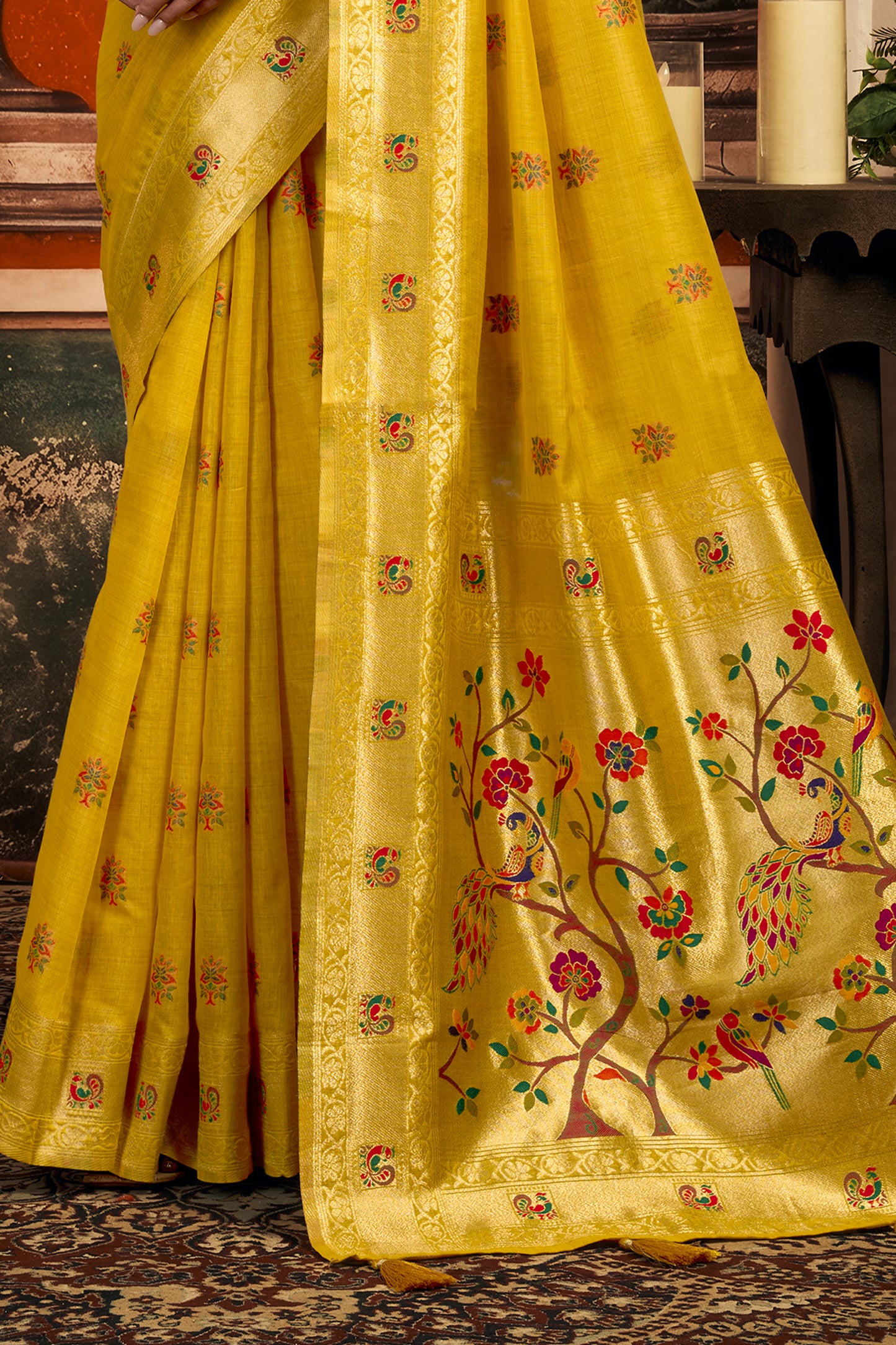 Mustard Yellow Woven Kota Silk Paithani Saree-SAR12742_5_SareeButa.com