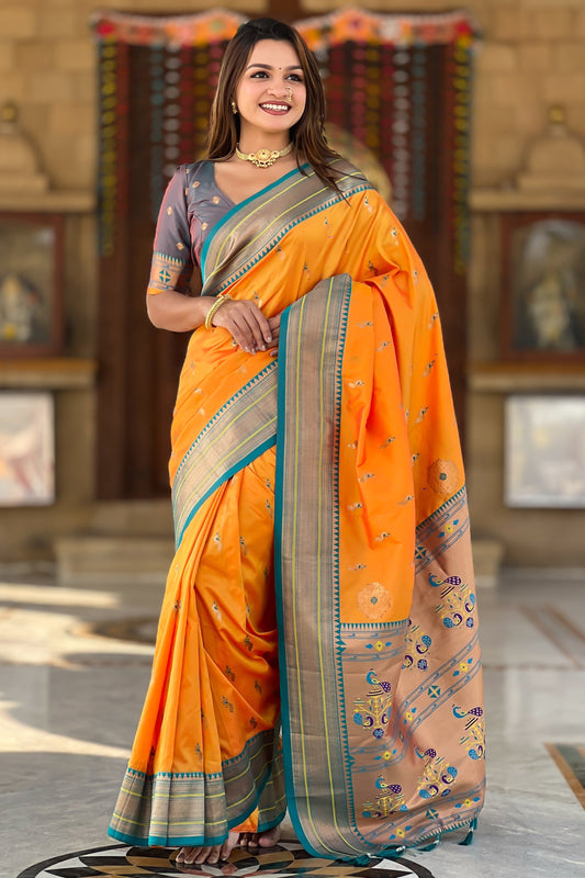 Mustard Yellow Paithani Saree-ZB134869_1_SareeButa.com