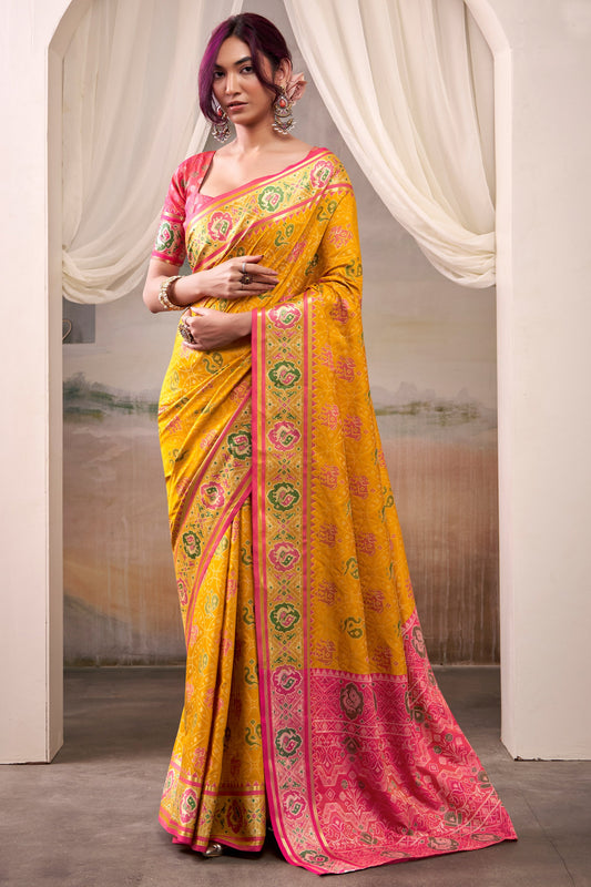 Mustard Yellow Woven Patola Silk Saree-SAR10023_1_SareeButa.com