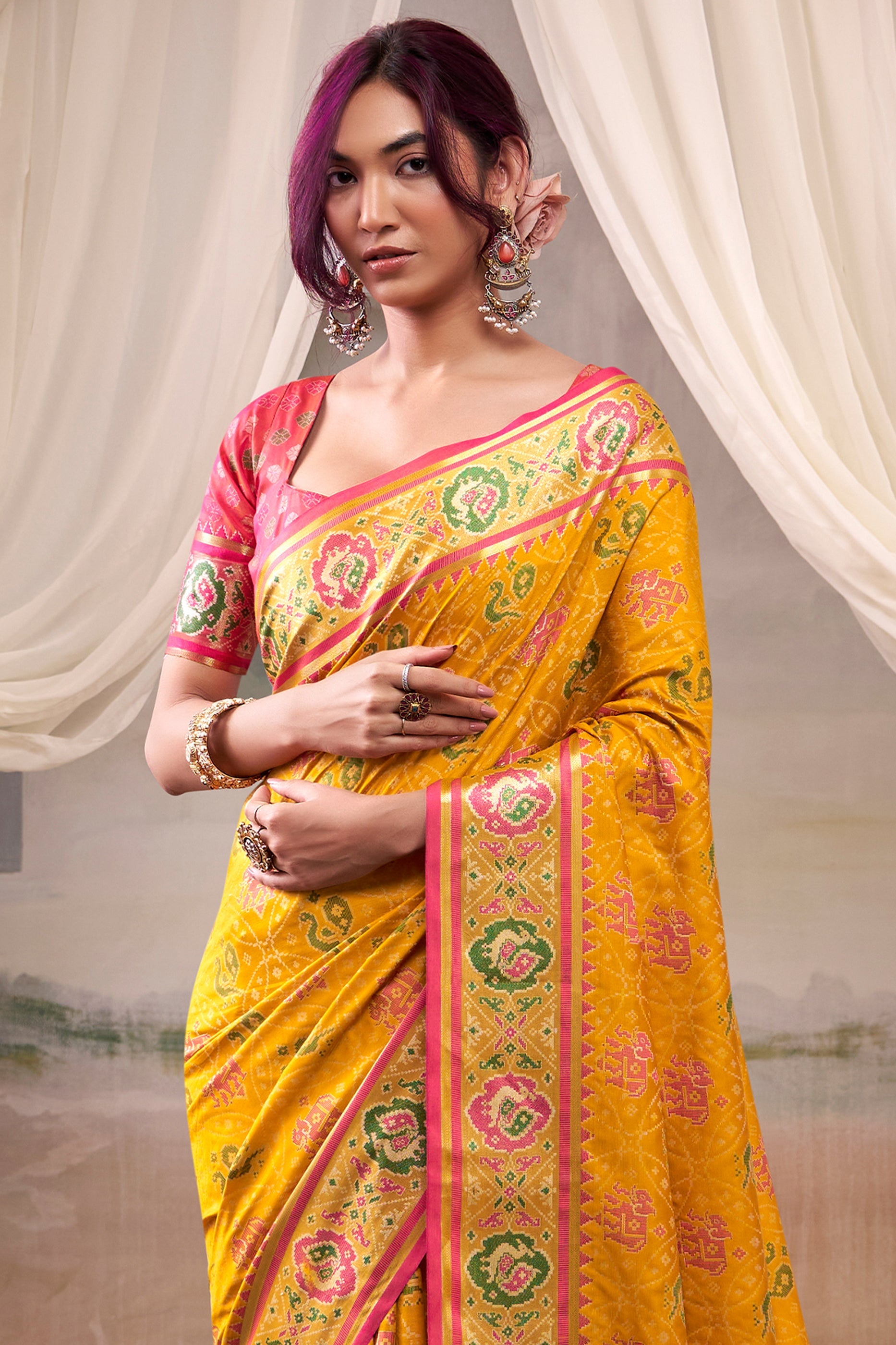 Mustard Yellow Woven Patola Silk Saree-SAR10023_3_SareeButa.com