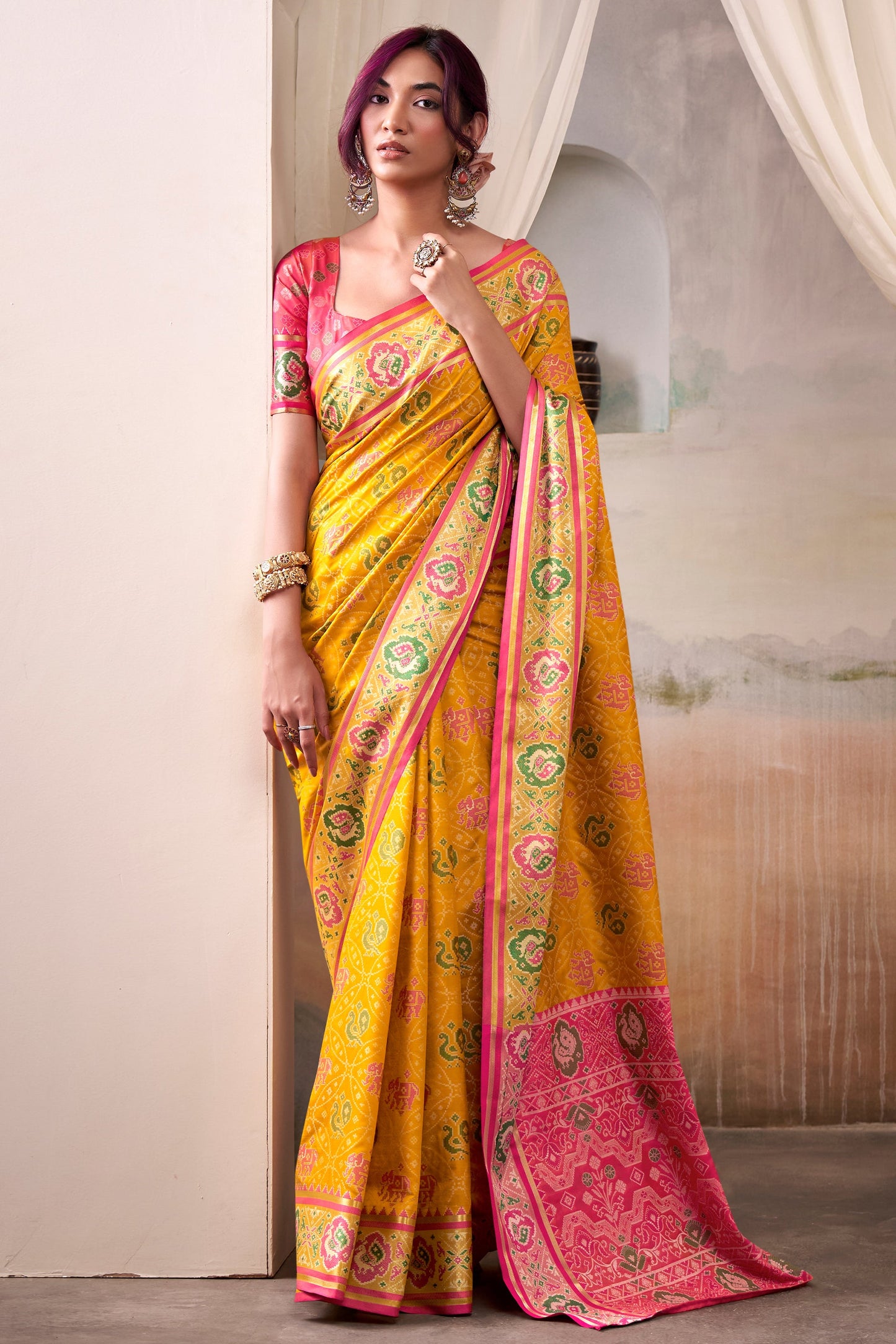 Mustard Yellow Woven Patola Silk Saree-SAR10023_4_SareeButa.com