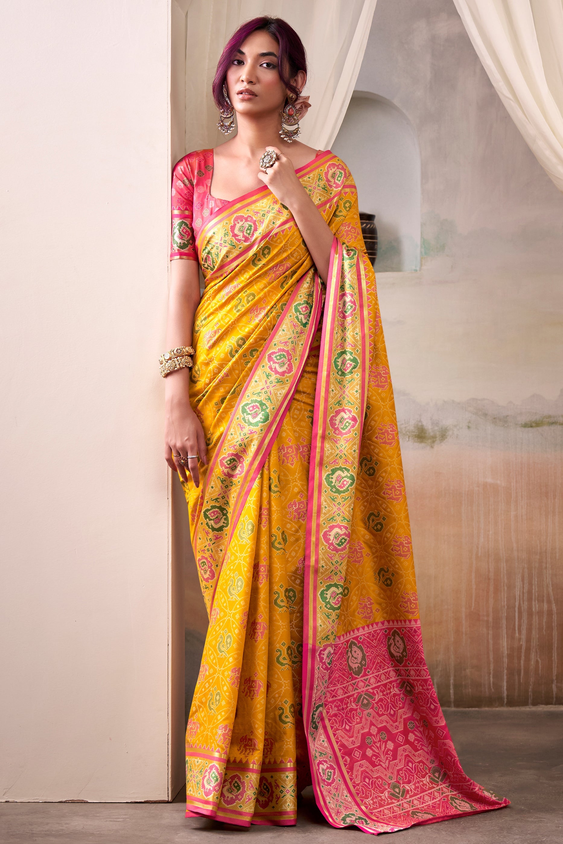Mustard Yellow Woven Patola Silk Saree-SAR10023_4_SareeButa.com