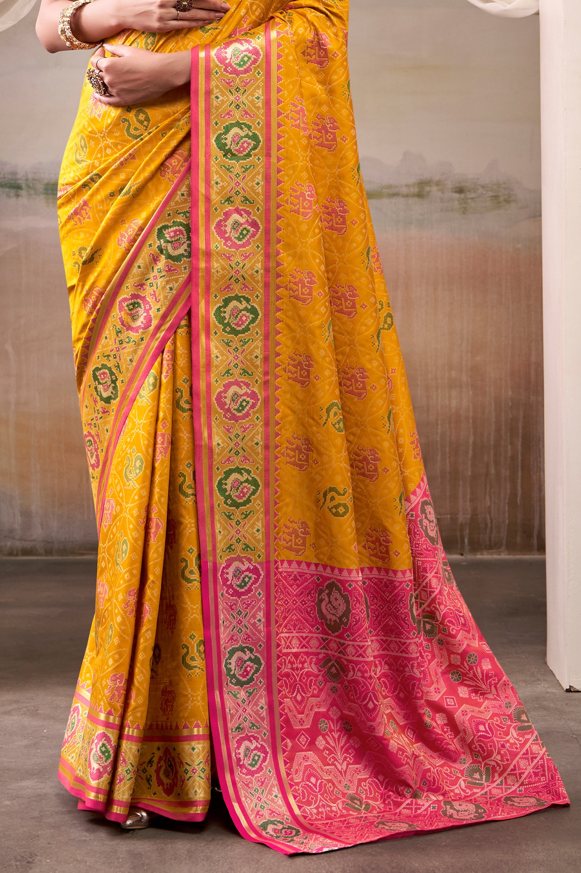 Mustard Yellow Woven Patola Silk Saree-SAR10023_5_SareeButa.com