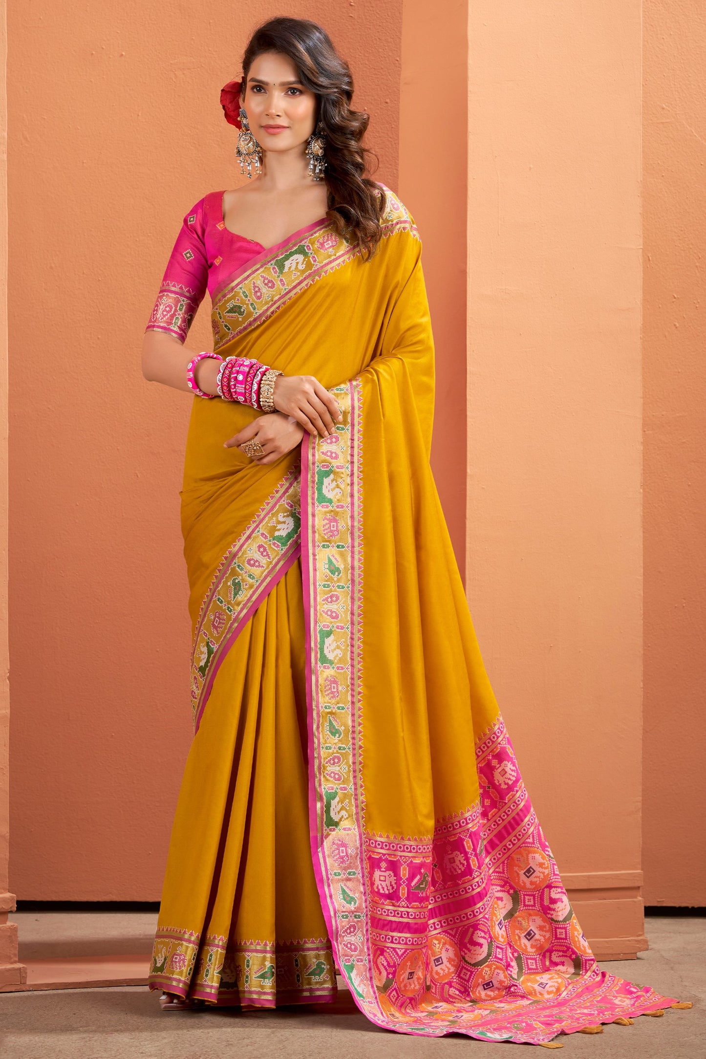 Mustard Yellow Woven Patola Silk Saree-SAR10037_1_SareeButa.com