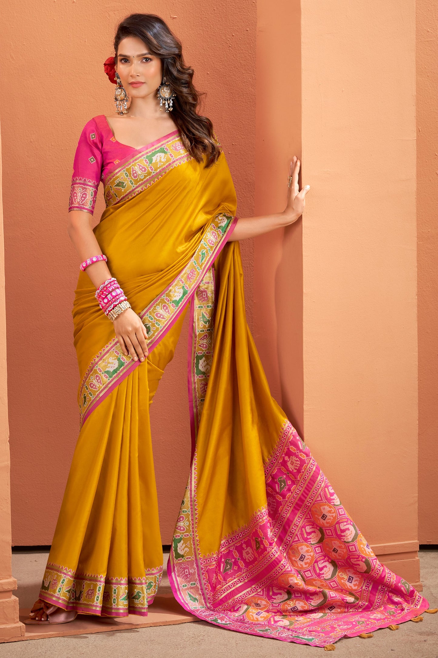 Mustard Yellow Woven Patola Silk Saree-SAR10037_3_SareeButa.com