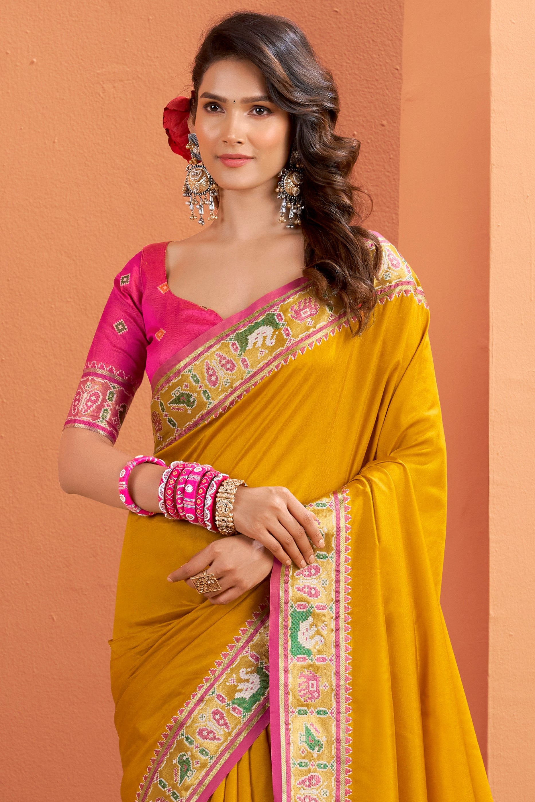 Mustard Yellow Woven Patola Silk Saree-SAR10037_4_SareeButa.com