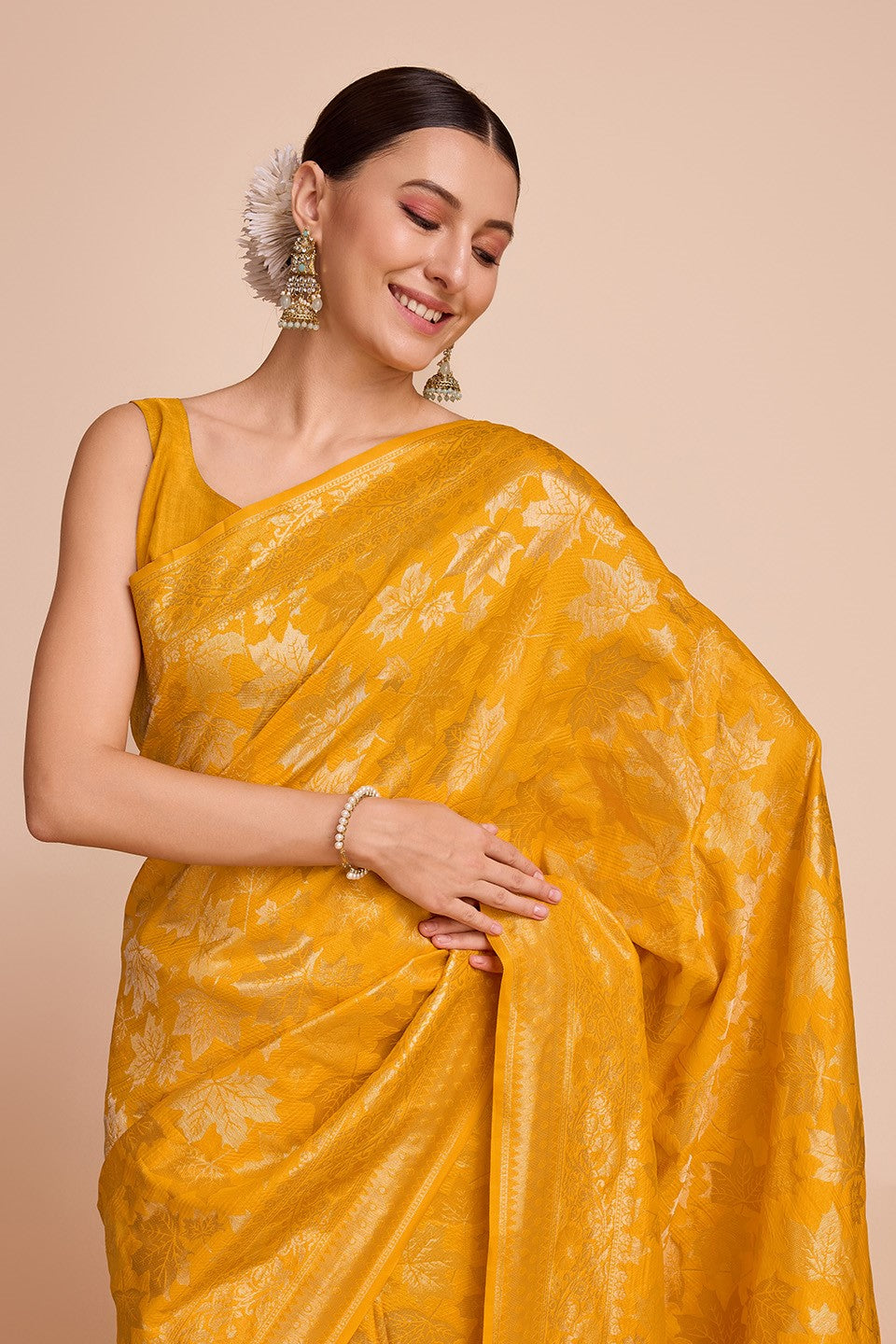 Mustard Yellow Woven Silk Saree-ZB131443_3