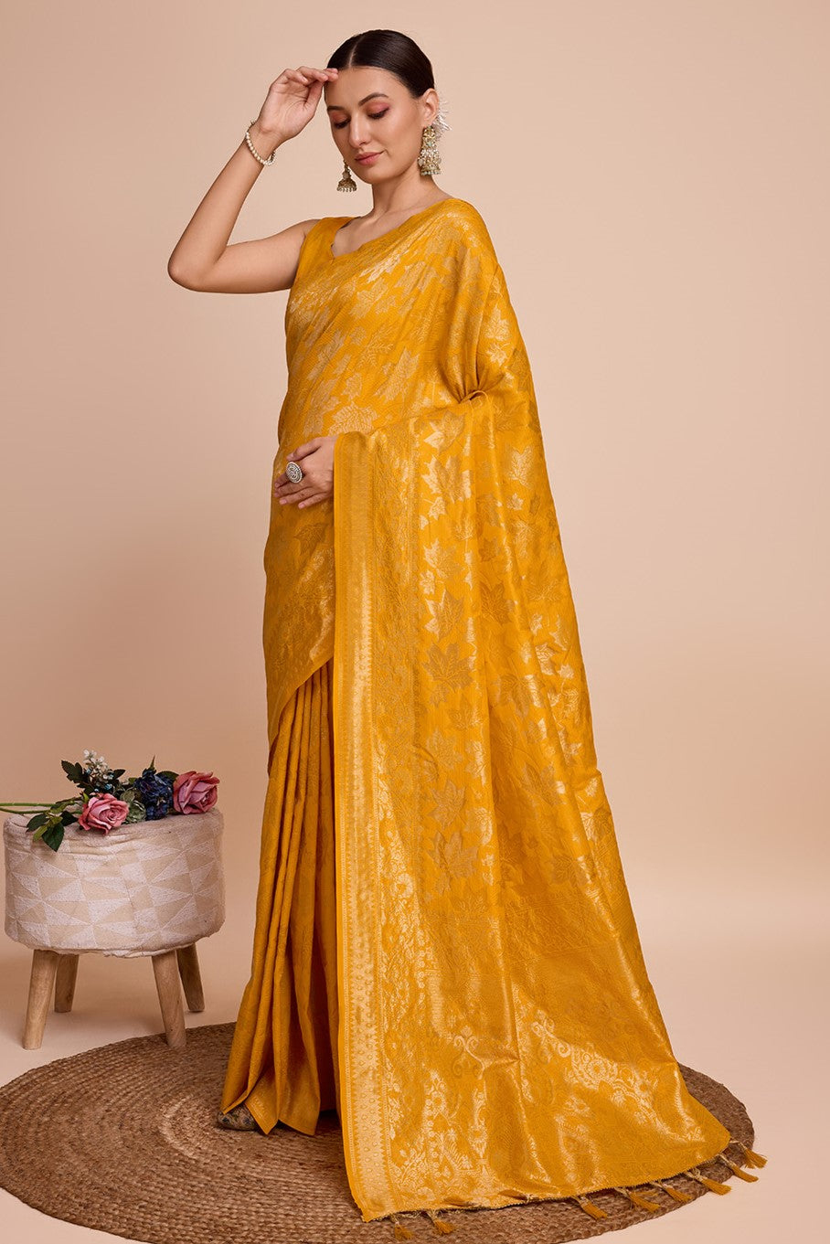 Mustard Yellow Woven Silk Saree-ZB131443_4