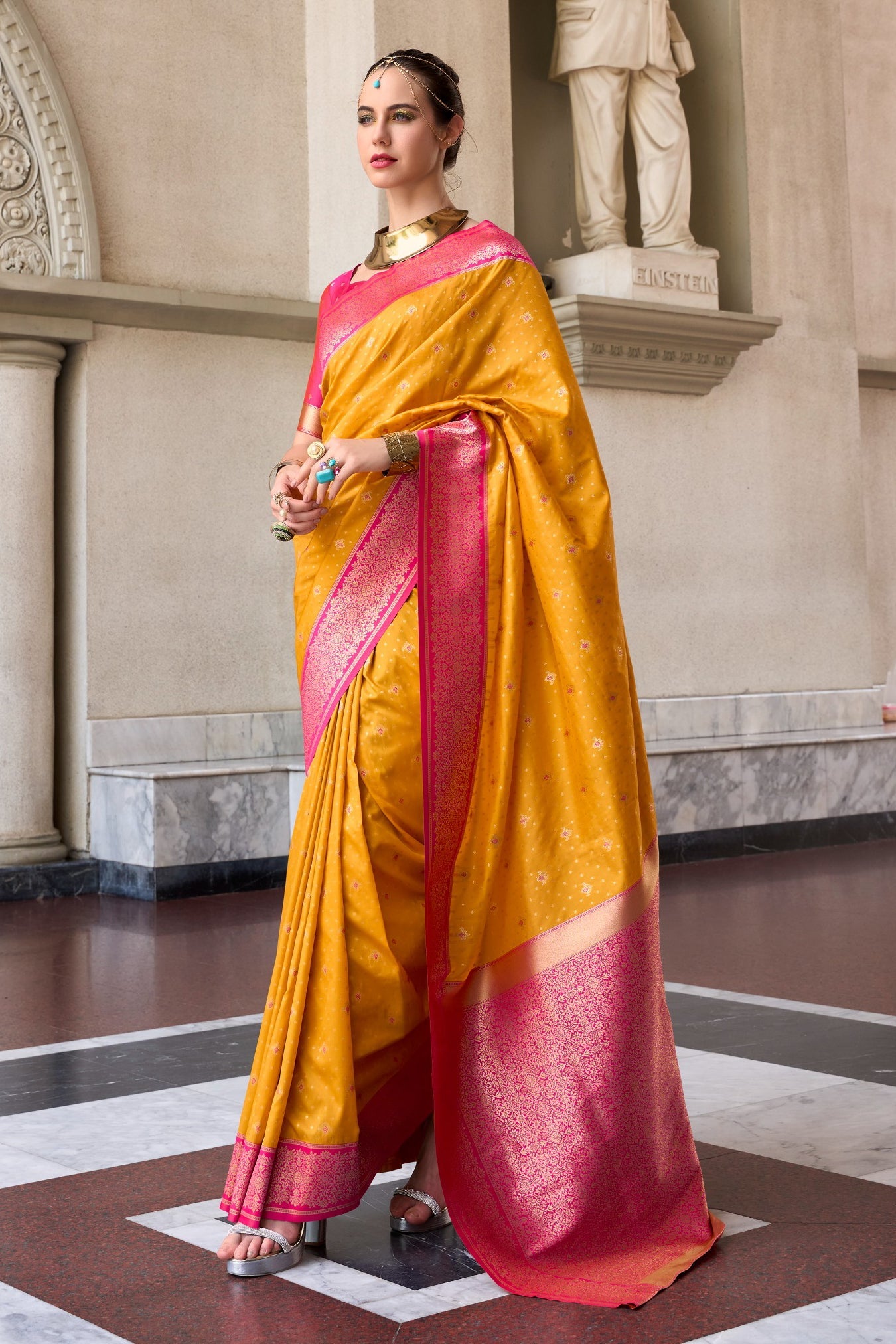 Mustard Yellow Woven Silk Saree-ZB134735_1_SareeButa.com