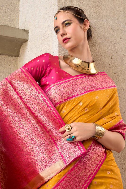 Mustard Yellow Woven Silk Saree-ZB134735_2_SareeButa.com