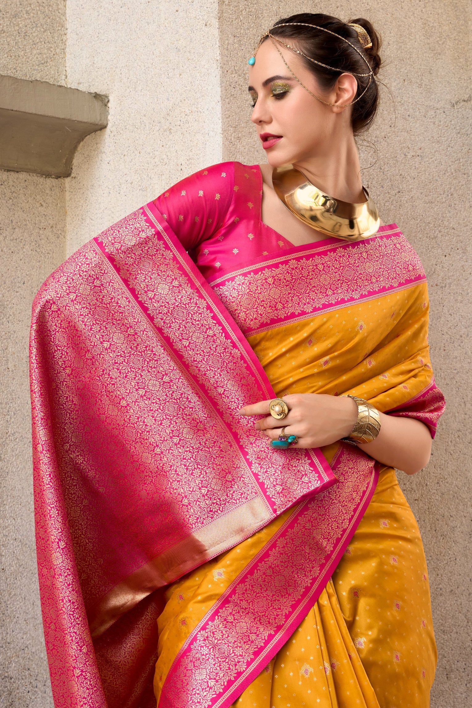 Mustard Yellow Woven Silk Saree-ZB134735_3_SareeButa.com