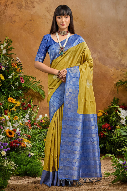 Mustard Yellow Woven Silk Saree
-SAR11927_1_SareeButa.com