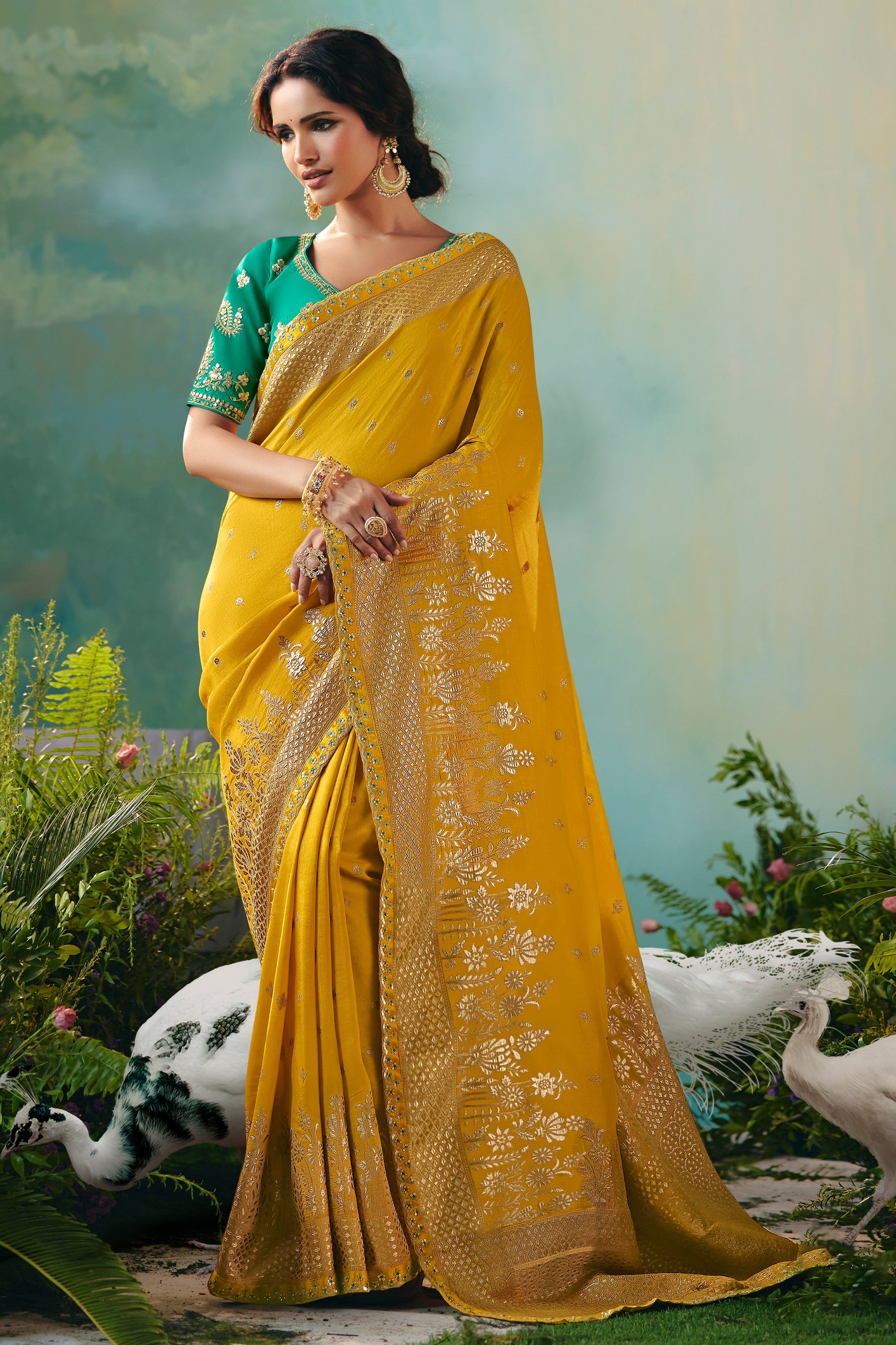 Mustard Yellow Woven Viscose Silk Banarasi Saree-SAR10578_1_SareeButa.com
