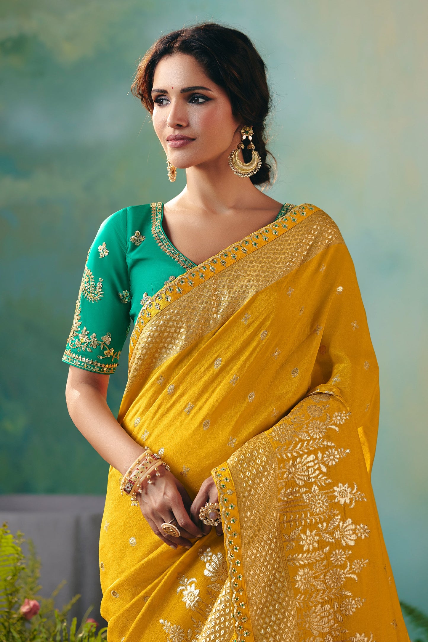 Mustard Yellow Woven Viscose Silk Banarasi Saree-SAR10578_2_SareeButa.com