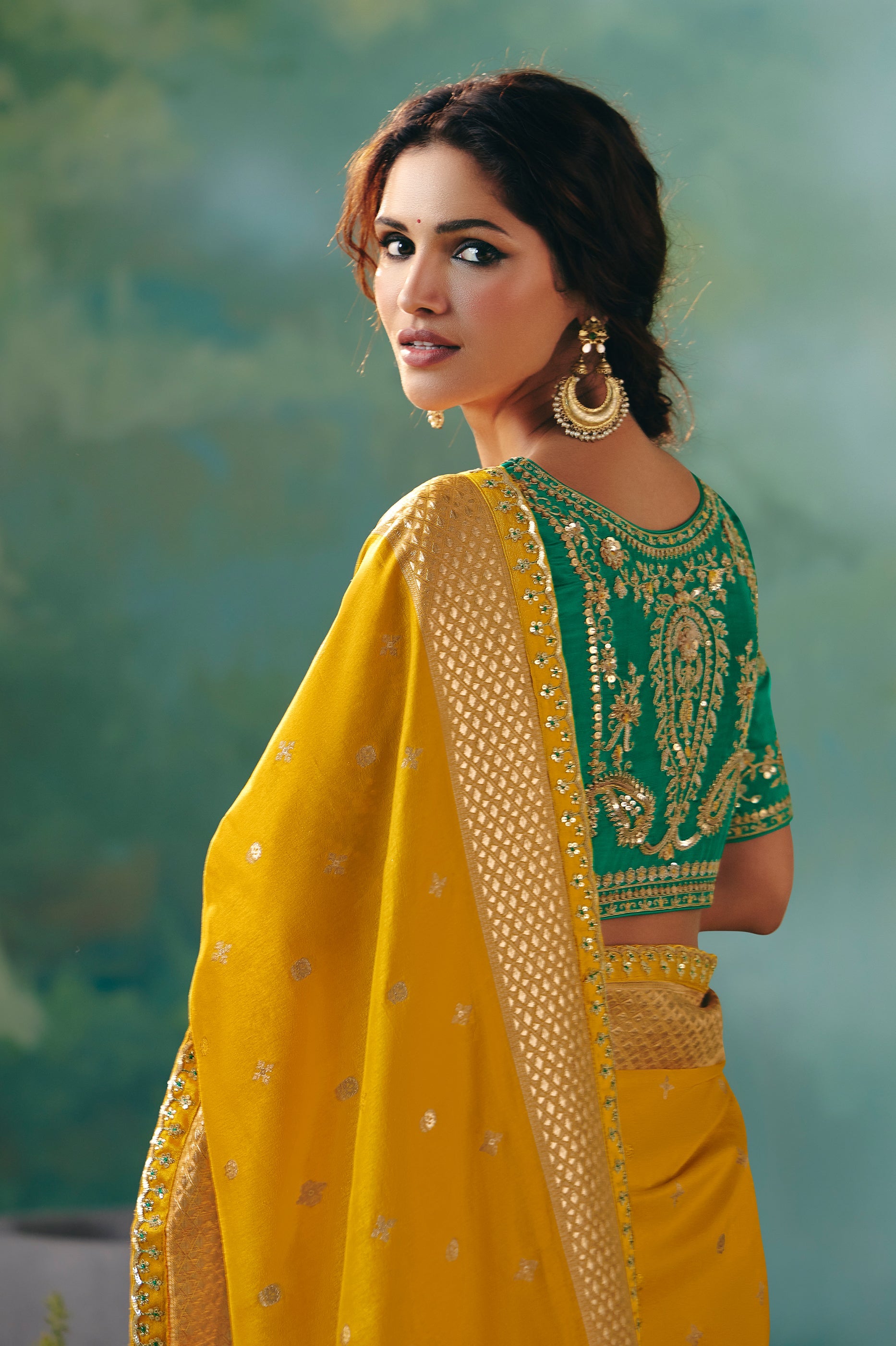 Mustard Yellow Woven Viscose Silk Banarasi Saree-SAR10578_3_SareeButa.com