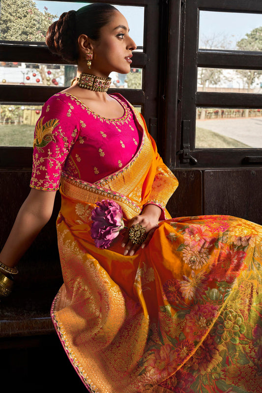 Mustard Yellow Woven Viscose Silk Saree With Lace Border-ZB134662_2_SareeButa.com