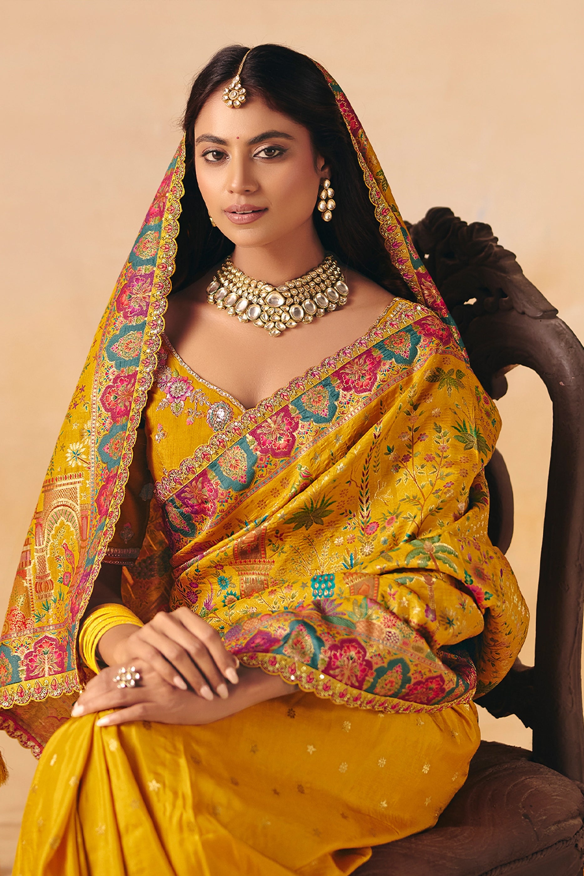 Mustard Yellow Zari Work Dola Silk Saree With Embroidery-SAR12067_2_SareeButa.com