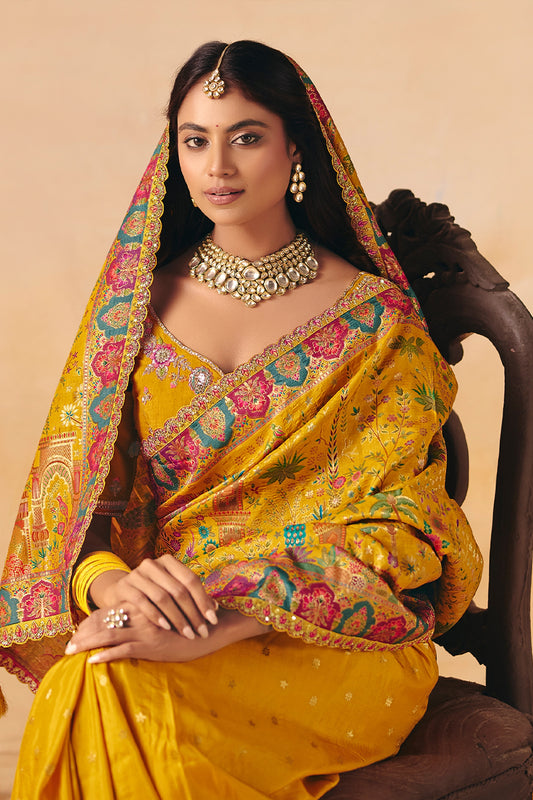 Mustard Yellow Zari Work Dola Silk Saree With Embroidery-SAR12067_2_SareeButa.com