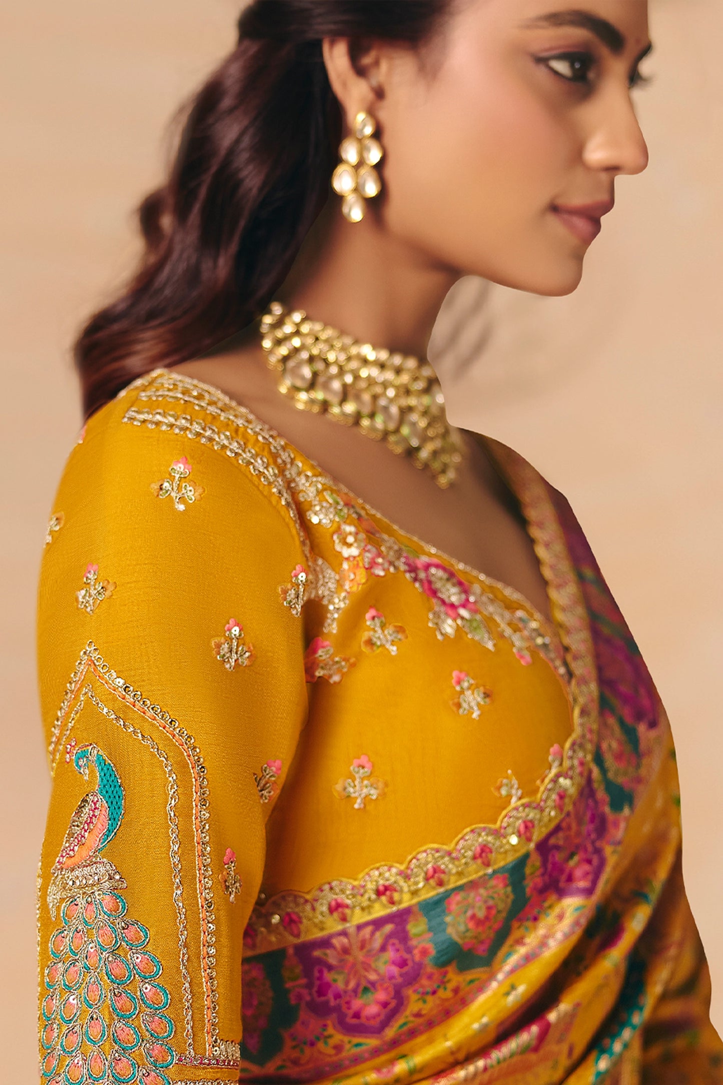 Mustard Yellow Zari Work Dola Silk Saree With Embroidery-SAR12067_3_SareeButa.com