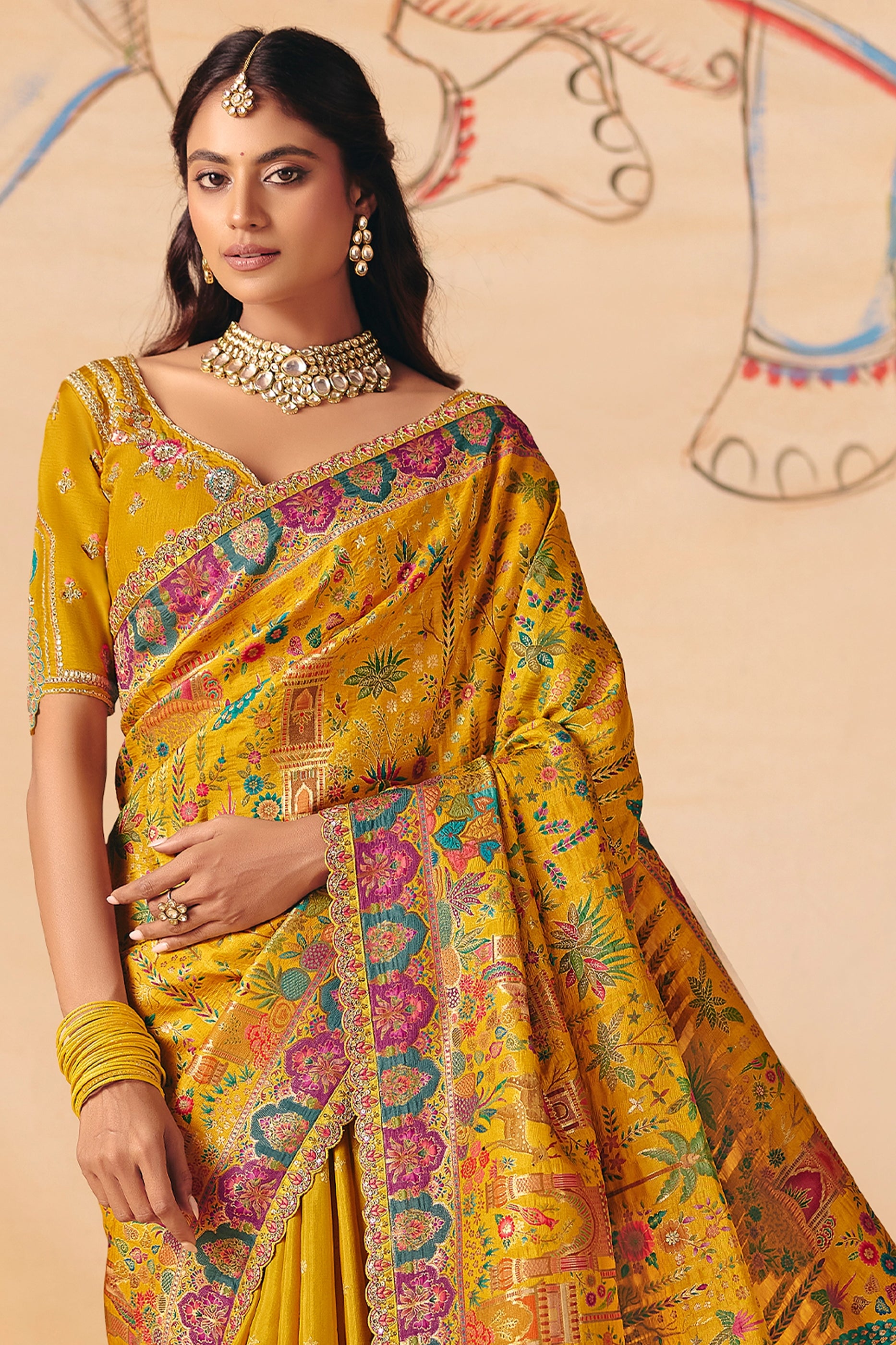 Mustard Yellow Zari Work Dola Silk Saree With Embroidery-SAR12067_4_SareeButa.com