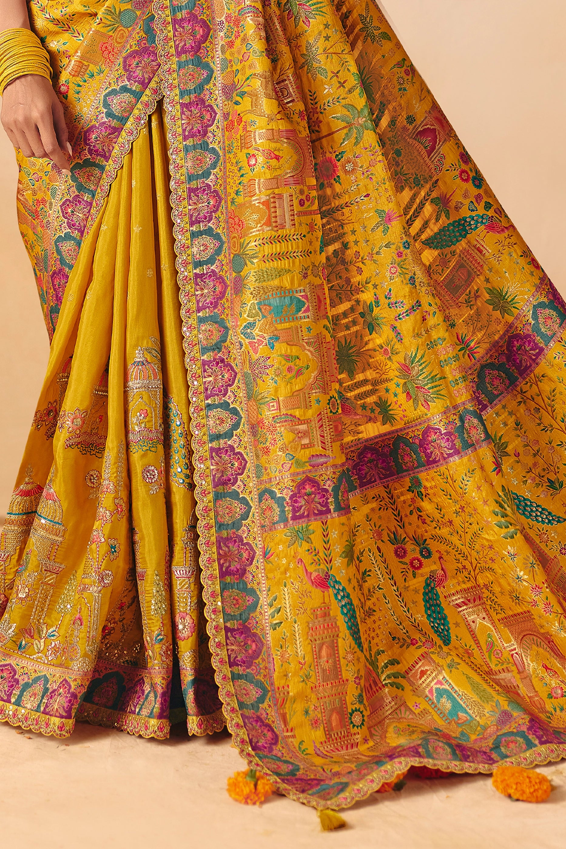 Mustard Yellow Zari Work Dola Silk Saree With Embroidery-SAR12067_5_SareeButa.com