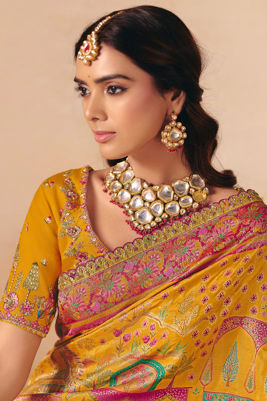 Mustard Yellow Zari Work Dola Silk Saree With Embroidery-SAR12070_2_SareeButa.com