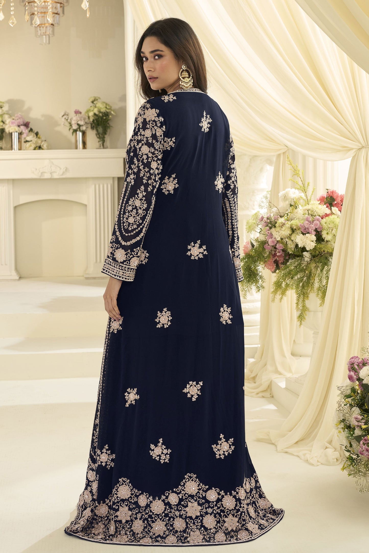 Navy Blue Readymade Chinon Silk Palazzo Set with Jacket-SS1017_3_SareeButa.com