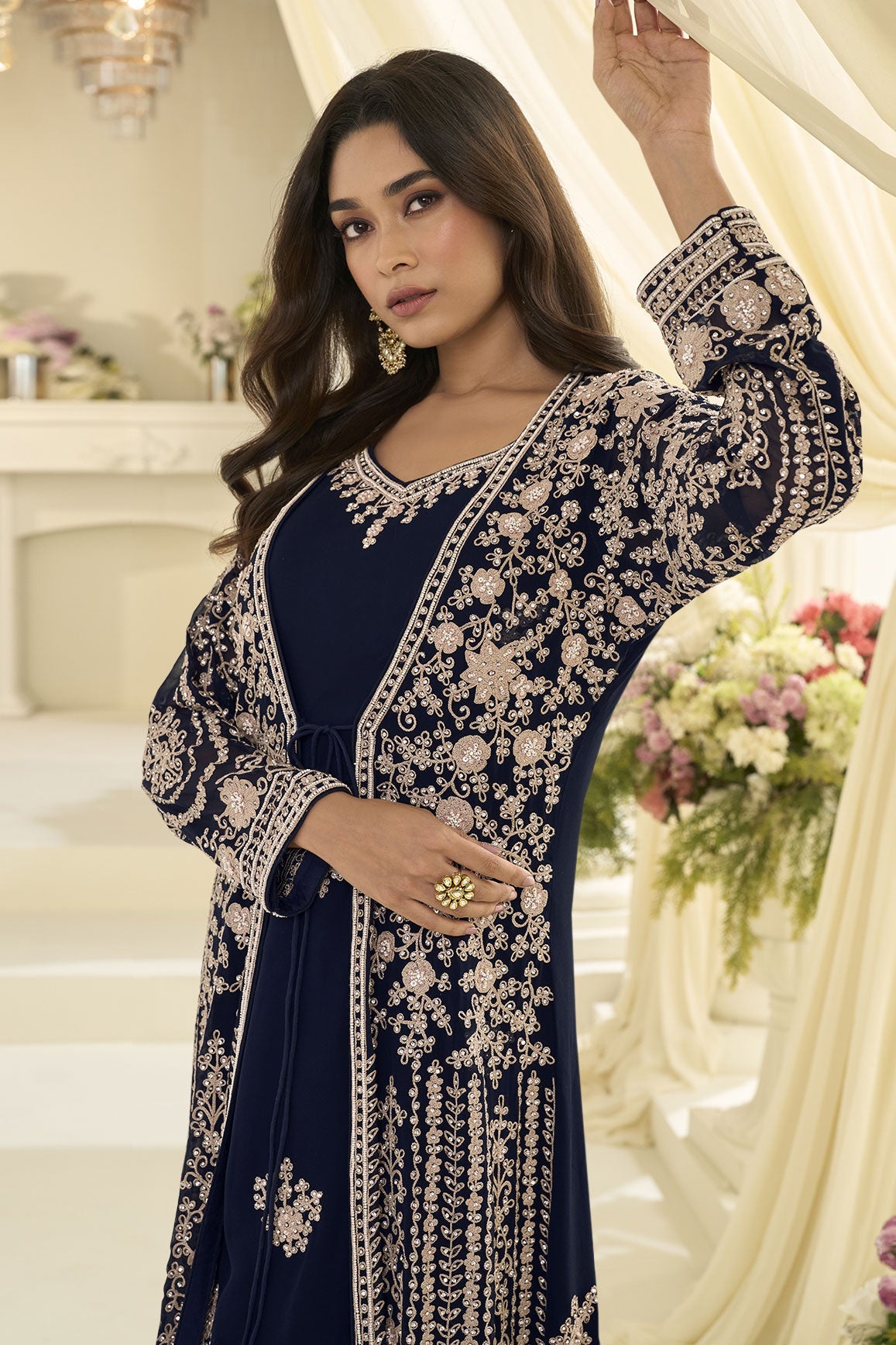 Navy Blue Readymade Chinon Silk Palazzo Set with Jacket-SS1017_5_SareeButa.com