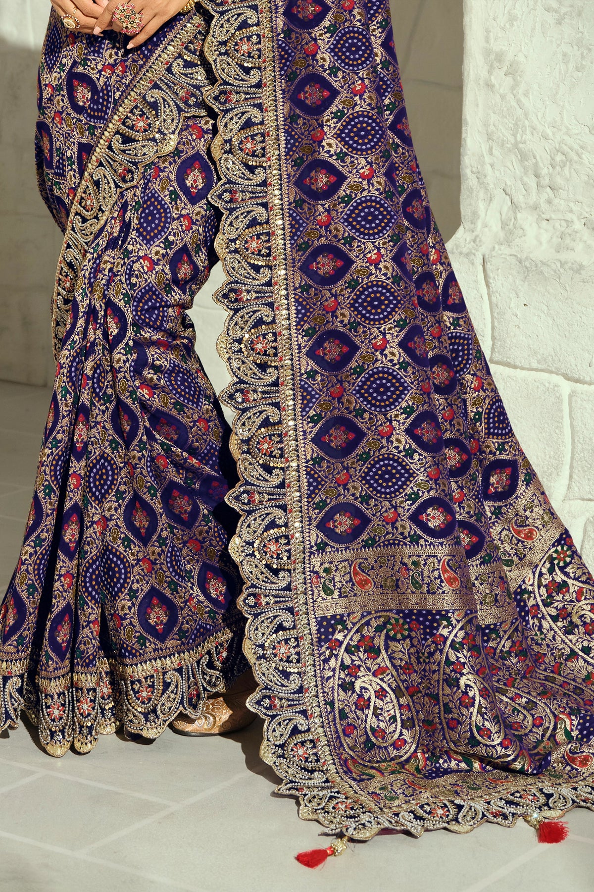 Navy Blue Embroidered Georgette Bandhej Saree-SAR13396_5_SareeButa.com