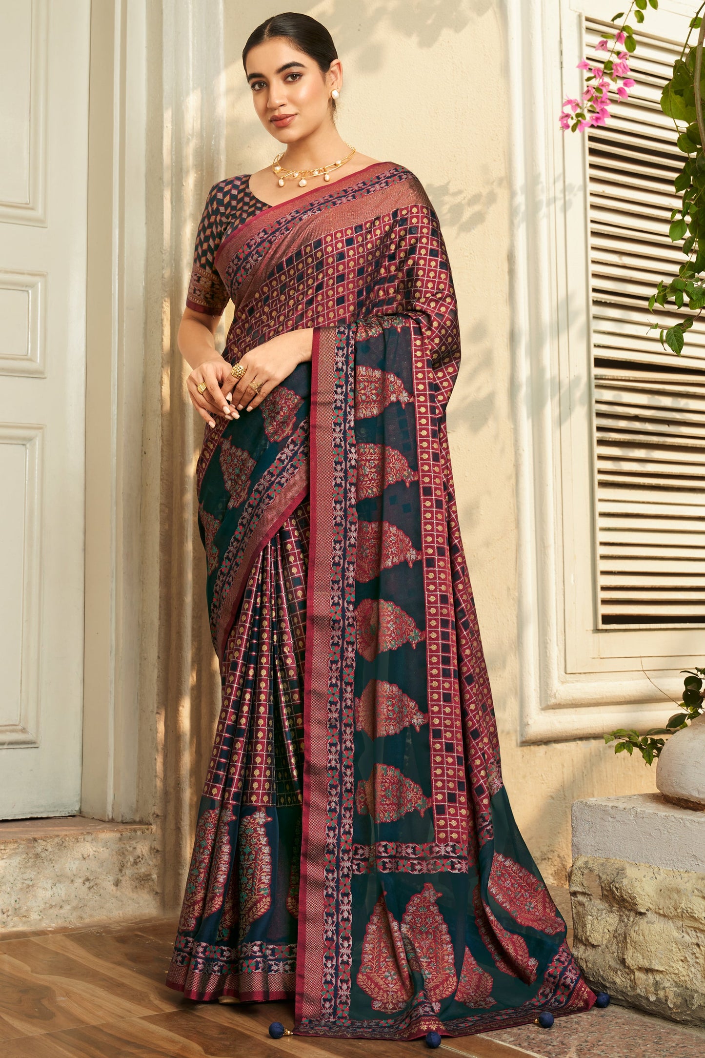 Navy Blue Georgette Brasso Saree-ZB134515_1_SareeButa.com