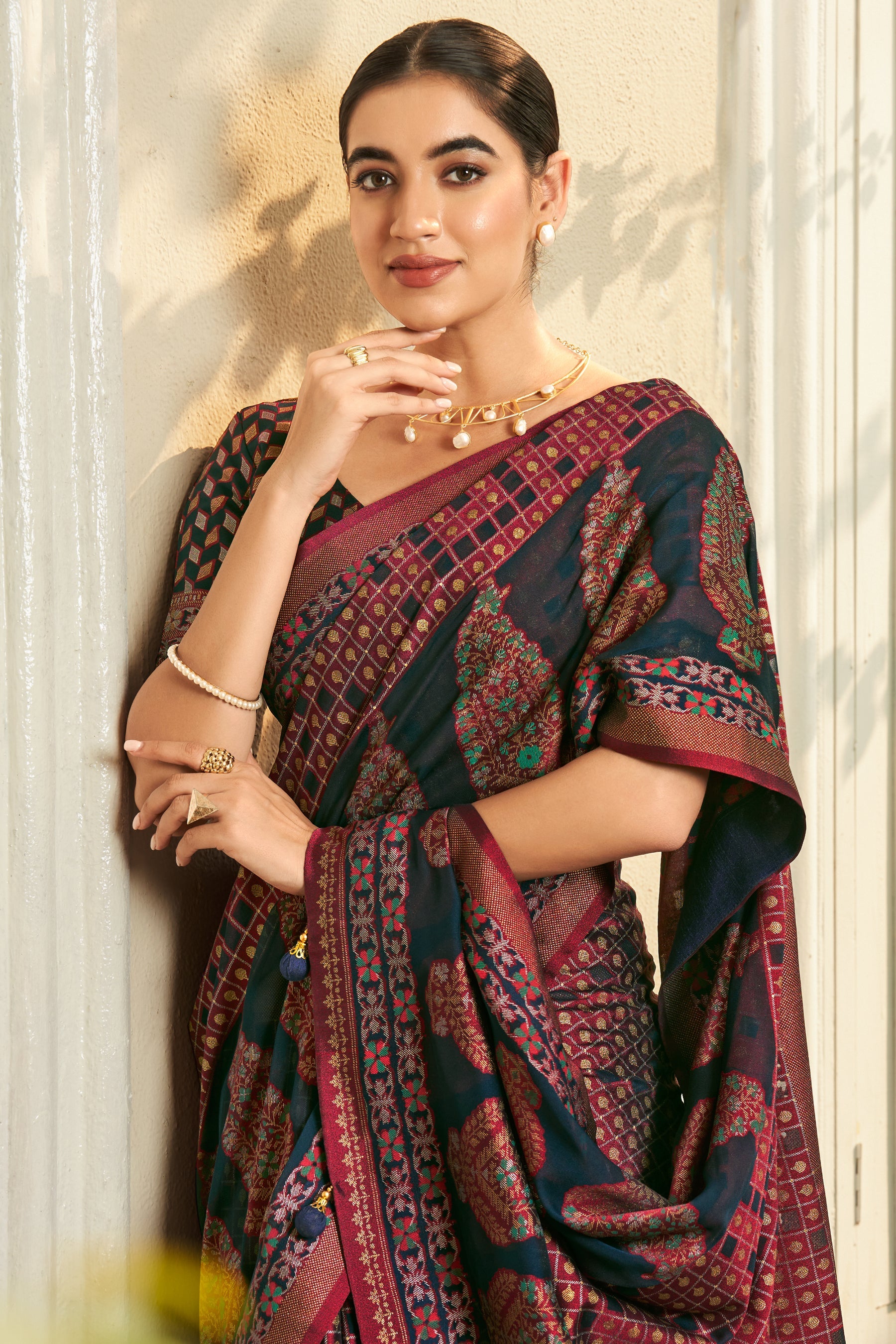 Navy Blue Georgette Brasso Saree-ZB134515_2_SareeButa.com