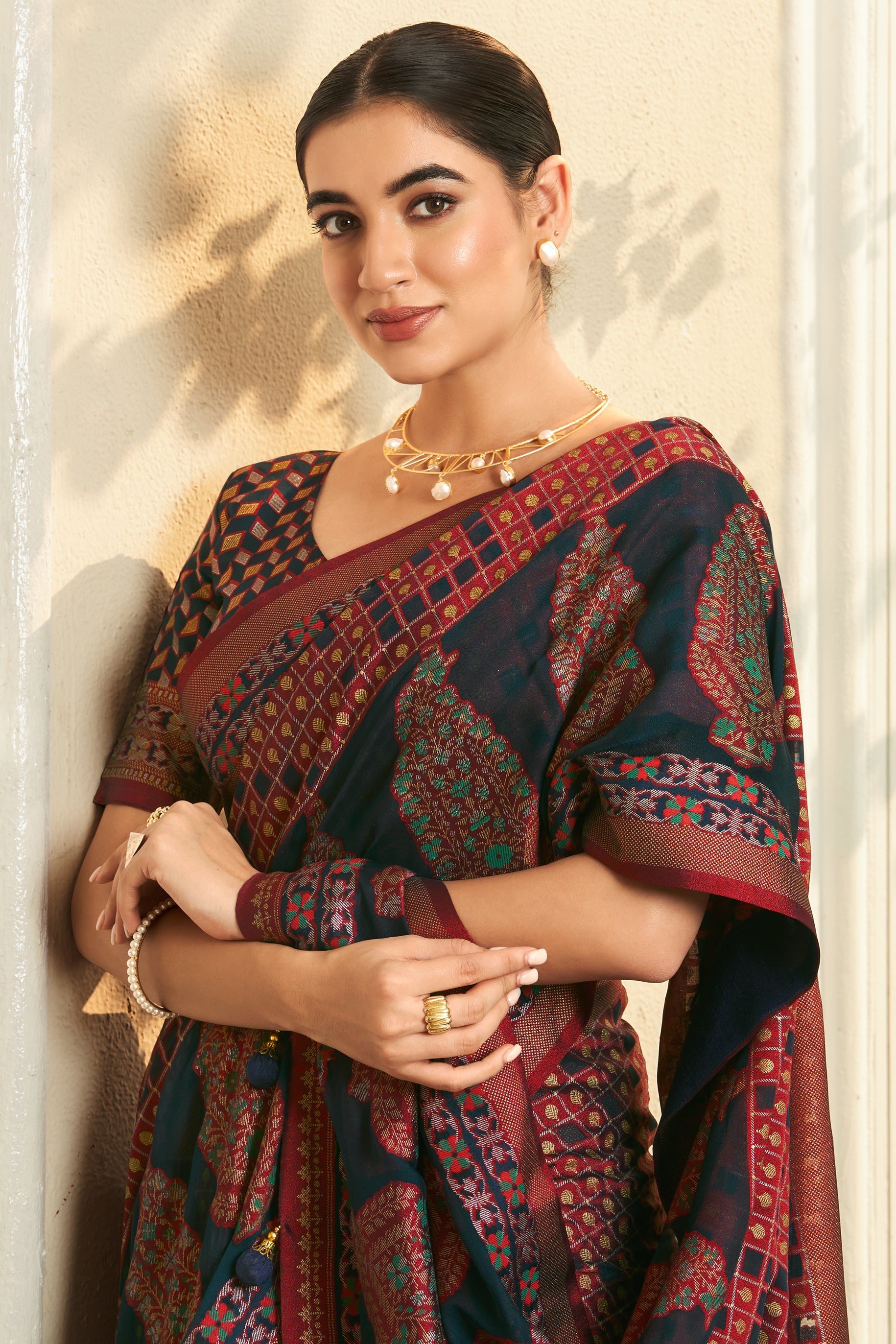 Navy Blue Georgette Brasso Saree-ZB134515_3_SareeButa.com