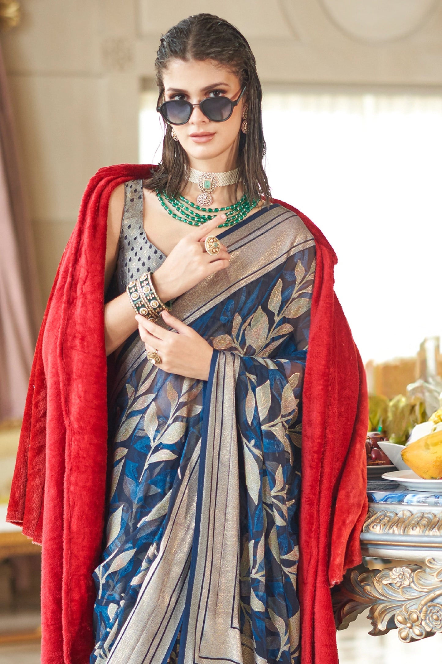 Navy Blue Printed Georgette Saree-SAR11284_3_SareeButa.com