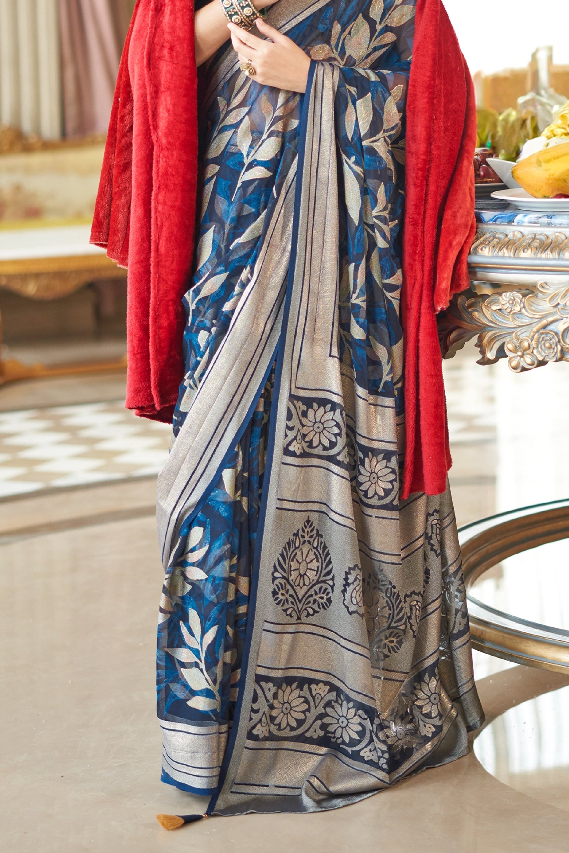 Navy Blue Printed Georgette Saree-SAR11284_4_SareeButa.com