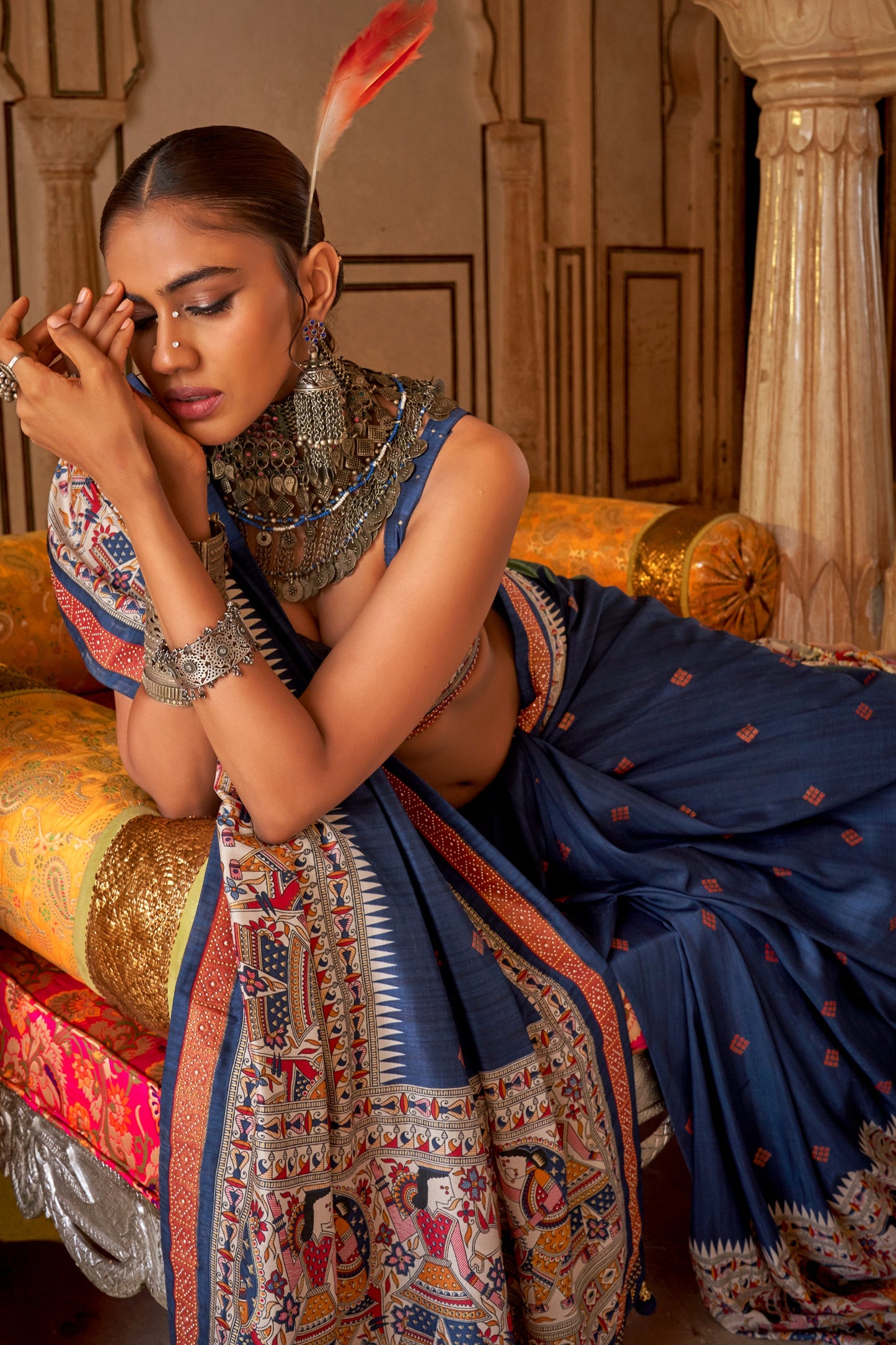 Navy Blue Printed Viscose Silk Saree-SAR10085_2_SareeButa.com