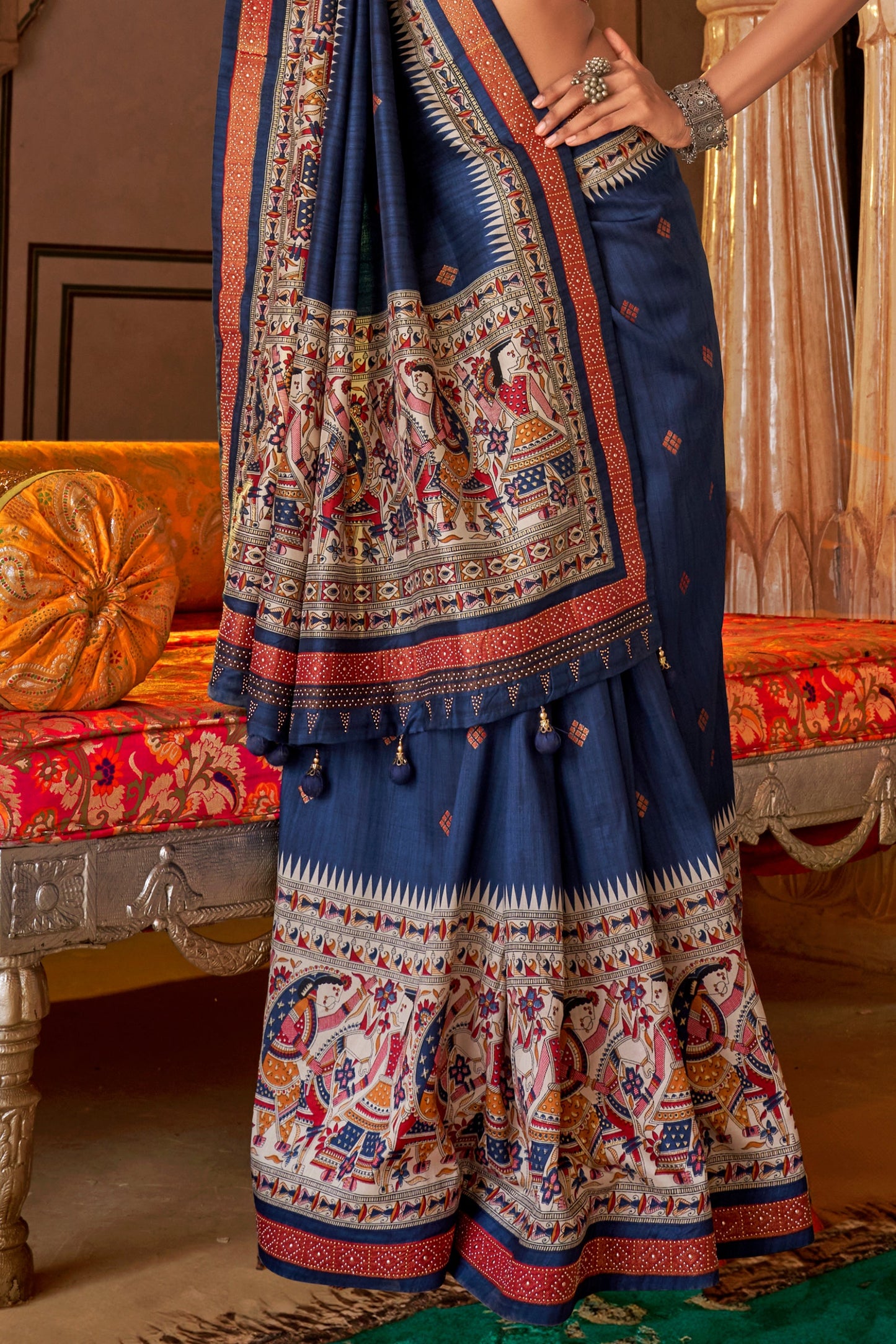 Navy Blue Printed Viscose Silk Saree-SAR10085_4_SareeButa.com