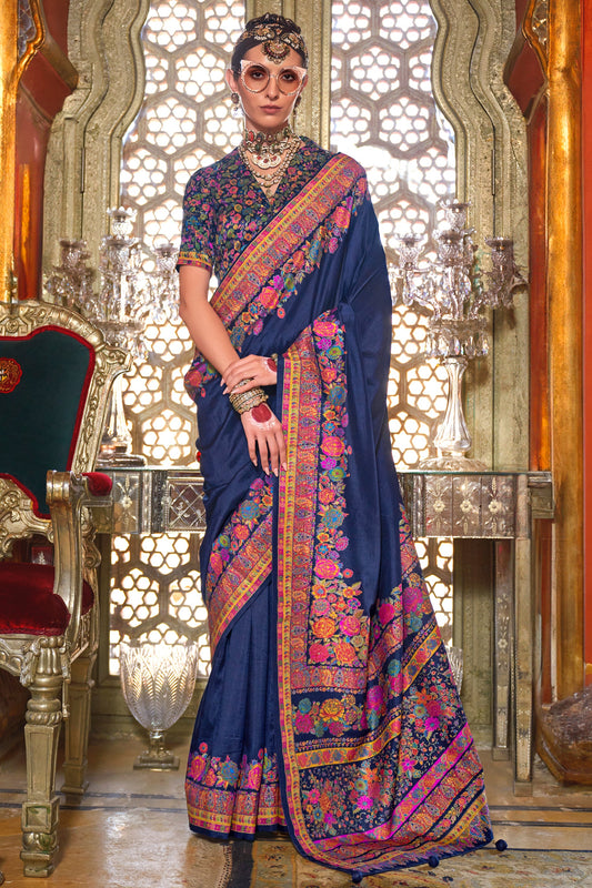 Navy Blue Printed Viscose Silk Saree-ZB133638_1_SareeButa.com