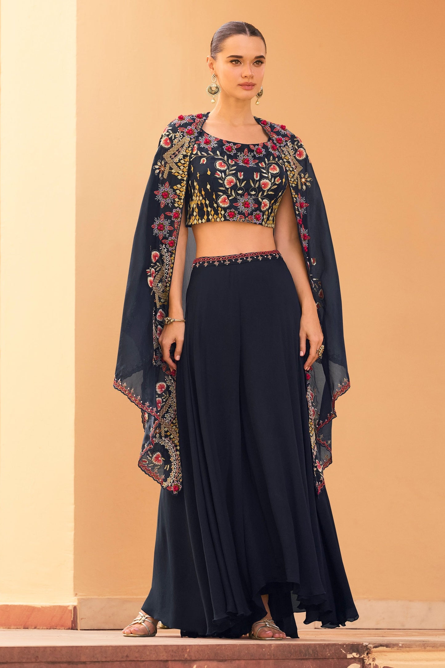 Navy Blue Readymade Chinon Palazzo Set-SAR10944_1_SareeButa.com