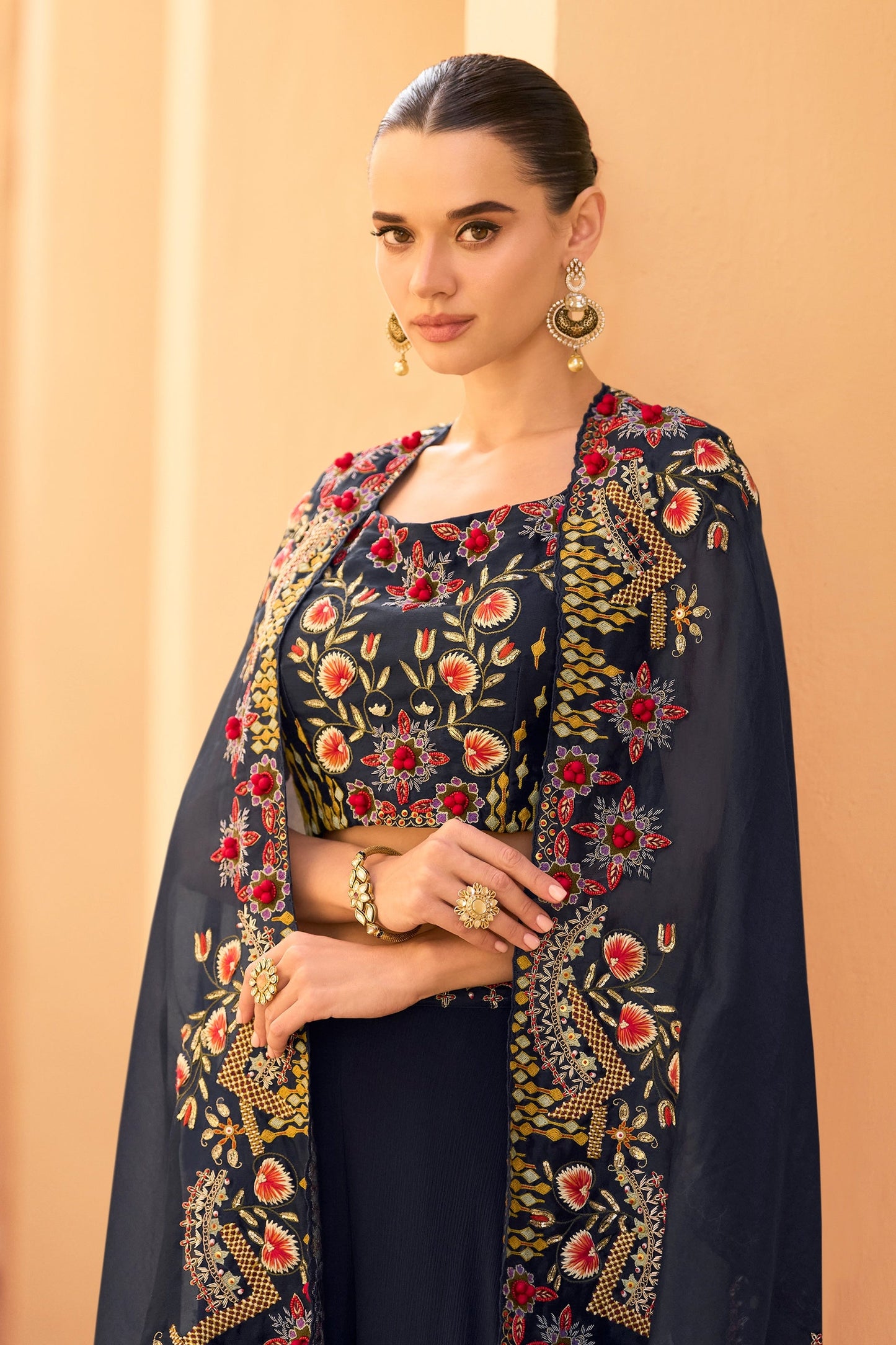 Navy Blue Readymade Chinon Palazzo Set-SAR10944_2_SareeButa.com