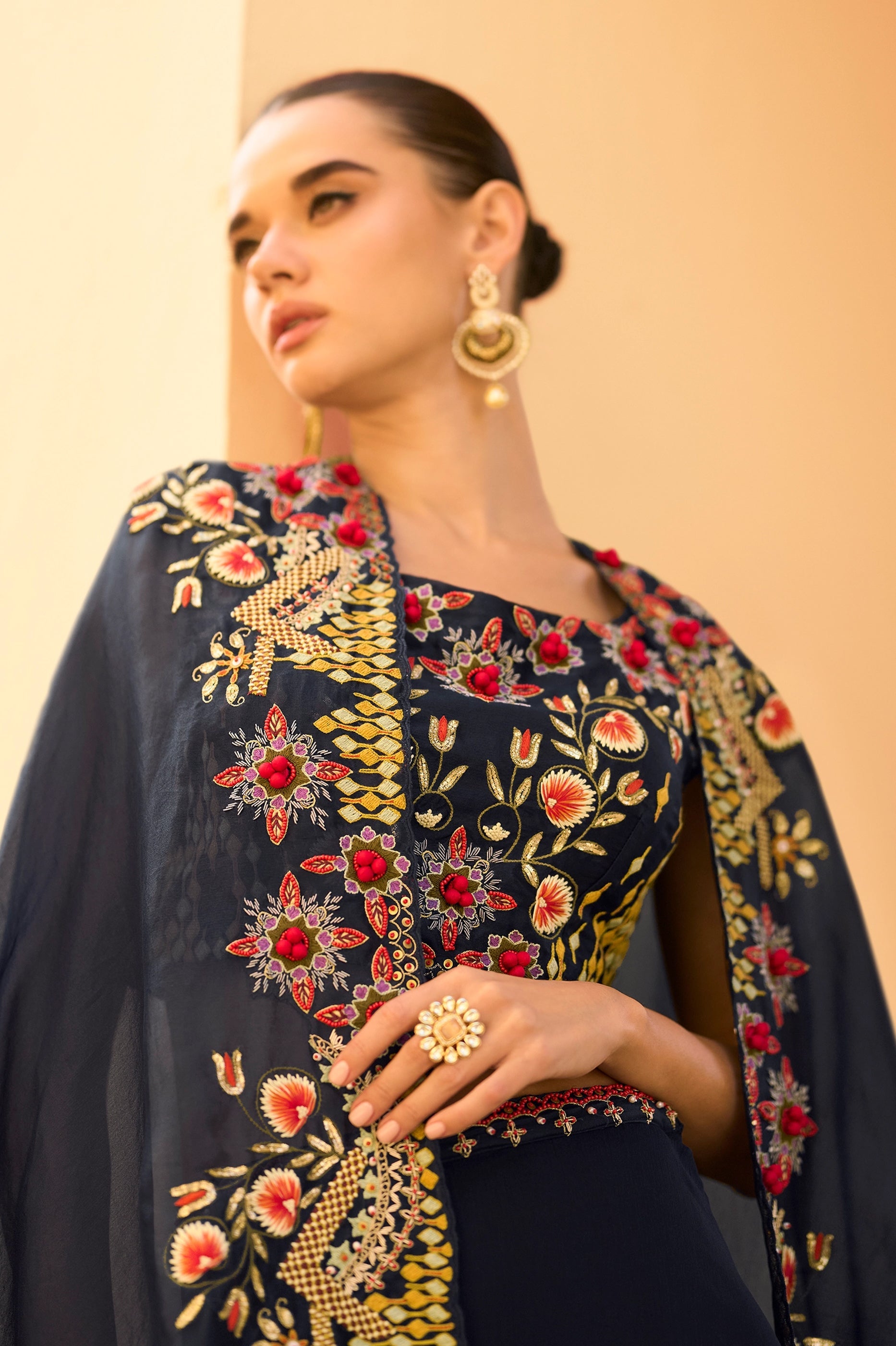 Navy Blue Readymade Chinon Palazzo Set-SAR10944_3_SareeButa.com