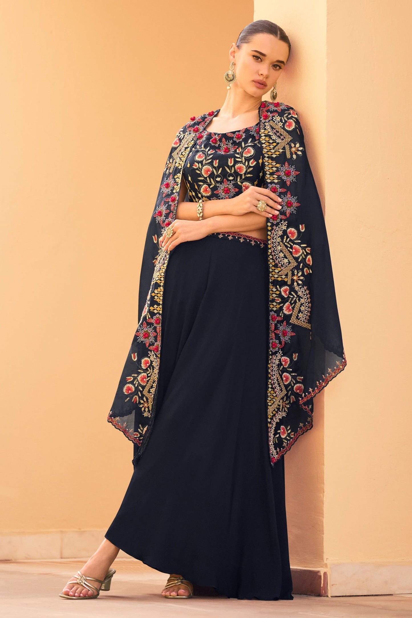 Navy Blue Readymade Chinon Palazzo Set-SAR10944_5_SareeButa.com